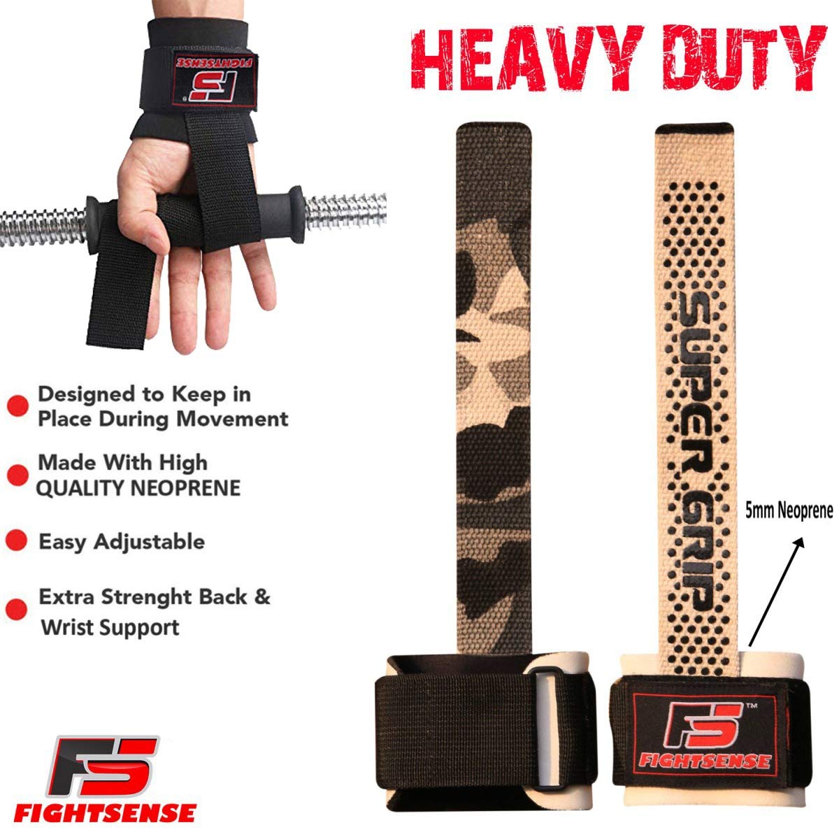 FIGHTSENSE Weight Lifting Straps - Non Slip Wrist Support for Powerlifting & Gym Workouts