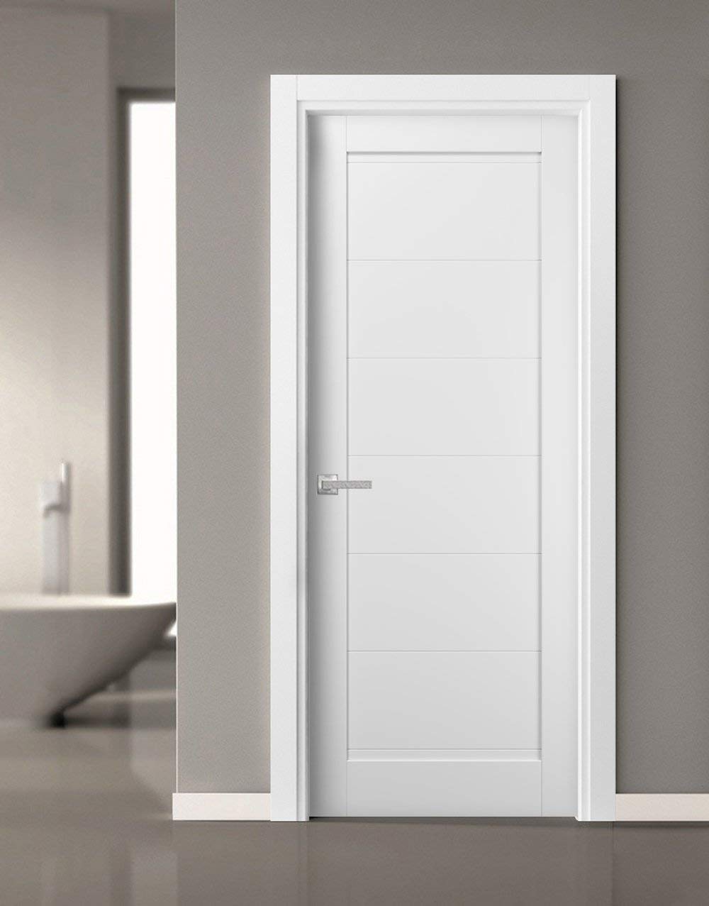SARTODOORS - 18x80 Inch White Silk Quadro 4115 Single Panel Interior Door with Hardware for Pantry, Kitchen, Bathroom & Bedroom | Durable Solid Frame Trims | Perfect for Home Renovation & Room Dividers