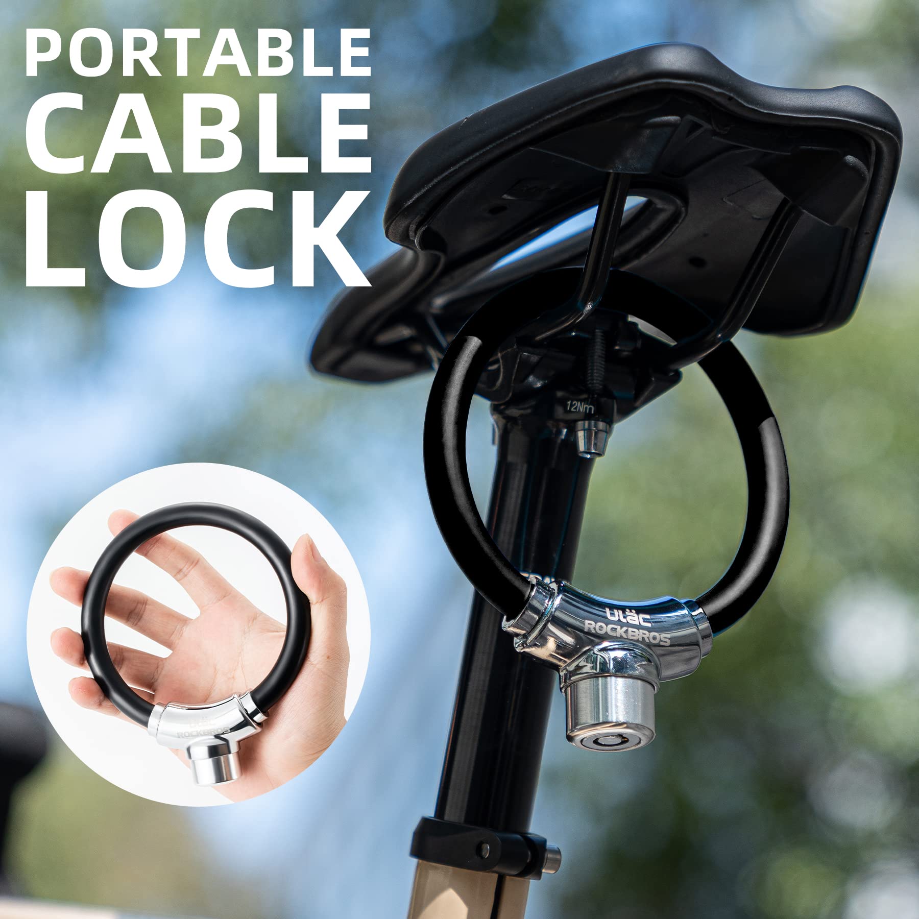 ROCKBROS Portable Bike Cable Lock - Anti-Theft Bicycle Security Lock with 2 Keys for Road & Mountain Bikes | Ideal for Commuting, Cycling & Outdoor Adventures