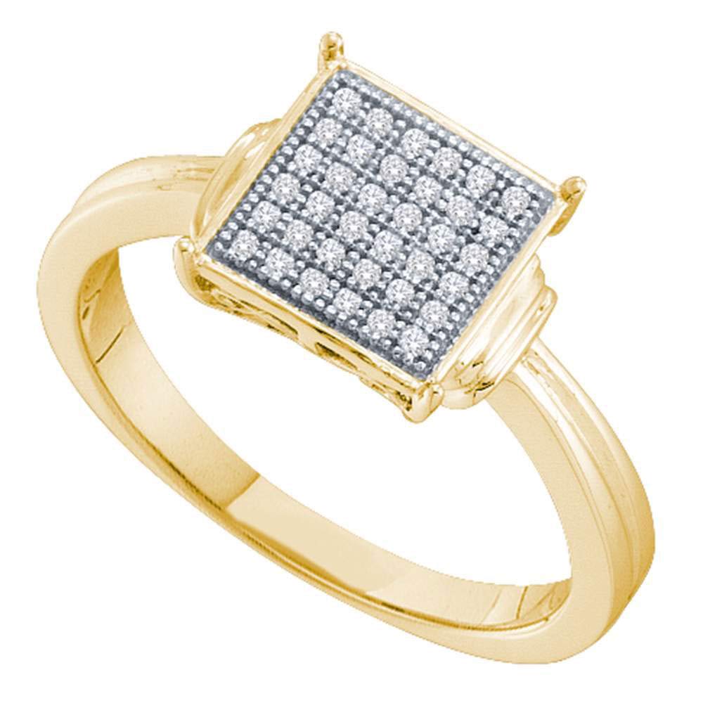 Dazzlingrock Sterling Silver Women's Round & Square Diamond Cluster Ring - 1/10 CTW Yellow Tone Jewelry for Engagement, Anniversary & Everyday Wear