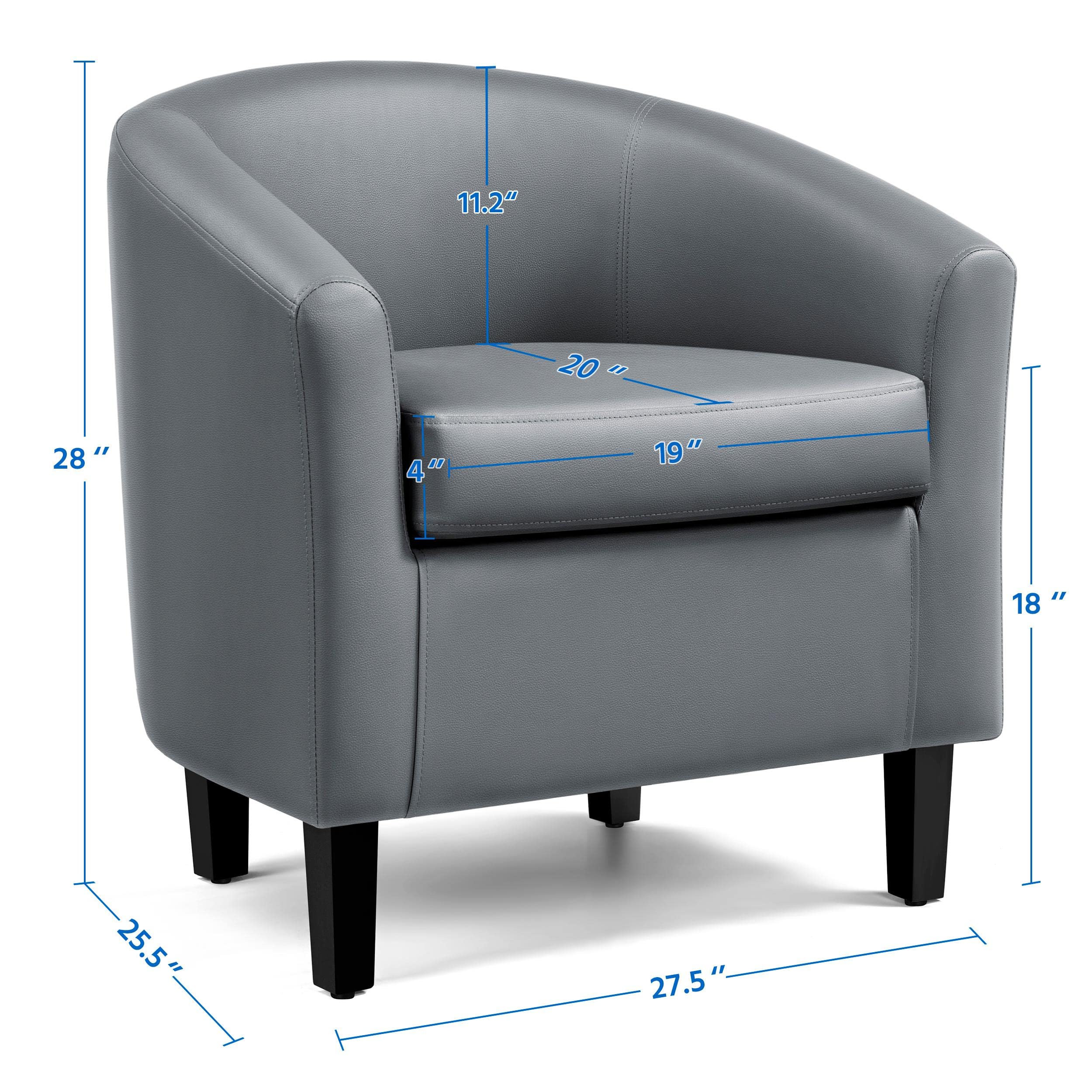 Topeakmart 2-Piece Gray Faux Leather Accent Chairs Set - Modern Barrel Club Chairs with Wooden Legs for Living Room & Bedroom | Comfortable Upholstered Seating for Home Office, Reading Nook & Lounge Areas