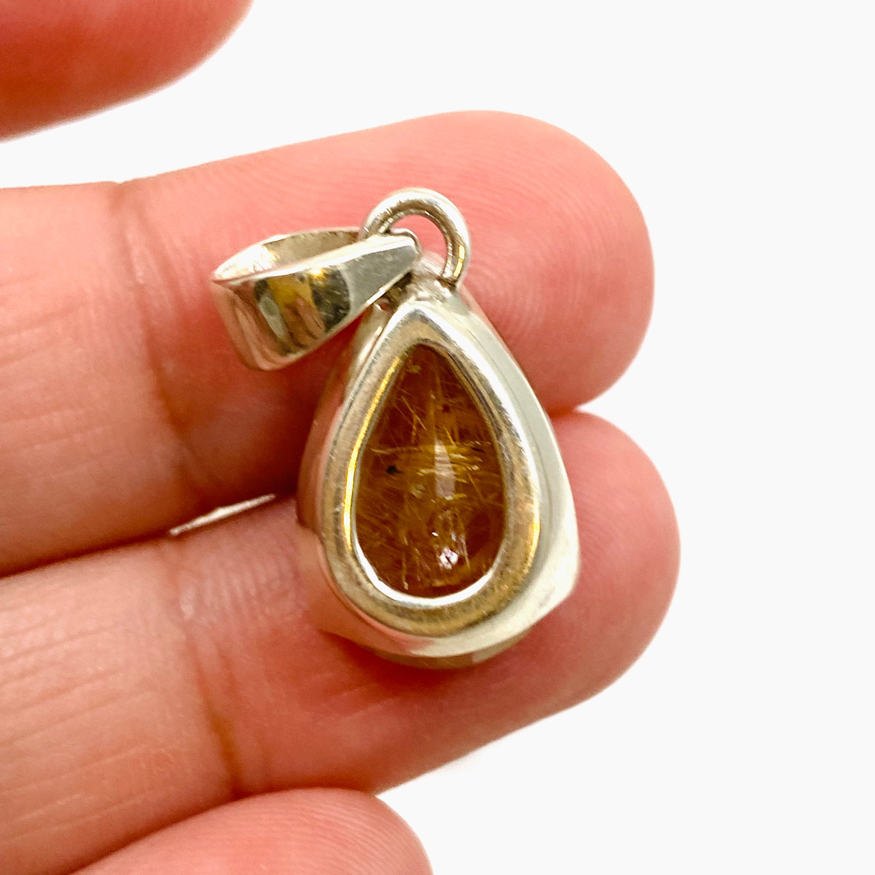 Golden Rutile Quartz Teardrop Faceted Pendant Necklace - Natural Gemstone Jewelry for Women - Perfect for Gifts, Meditation & Spiritual Healing