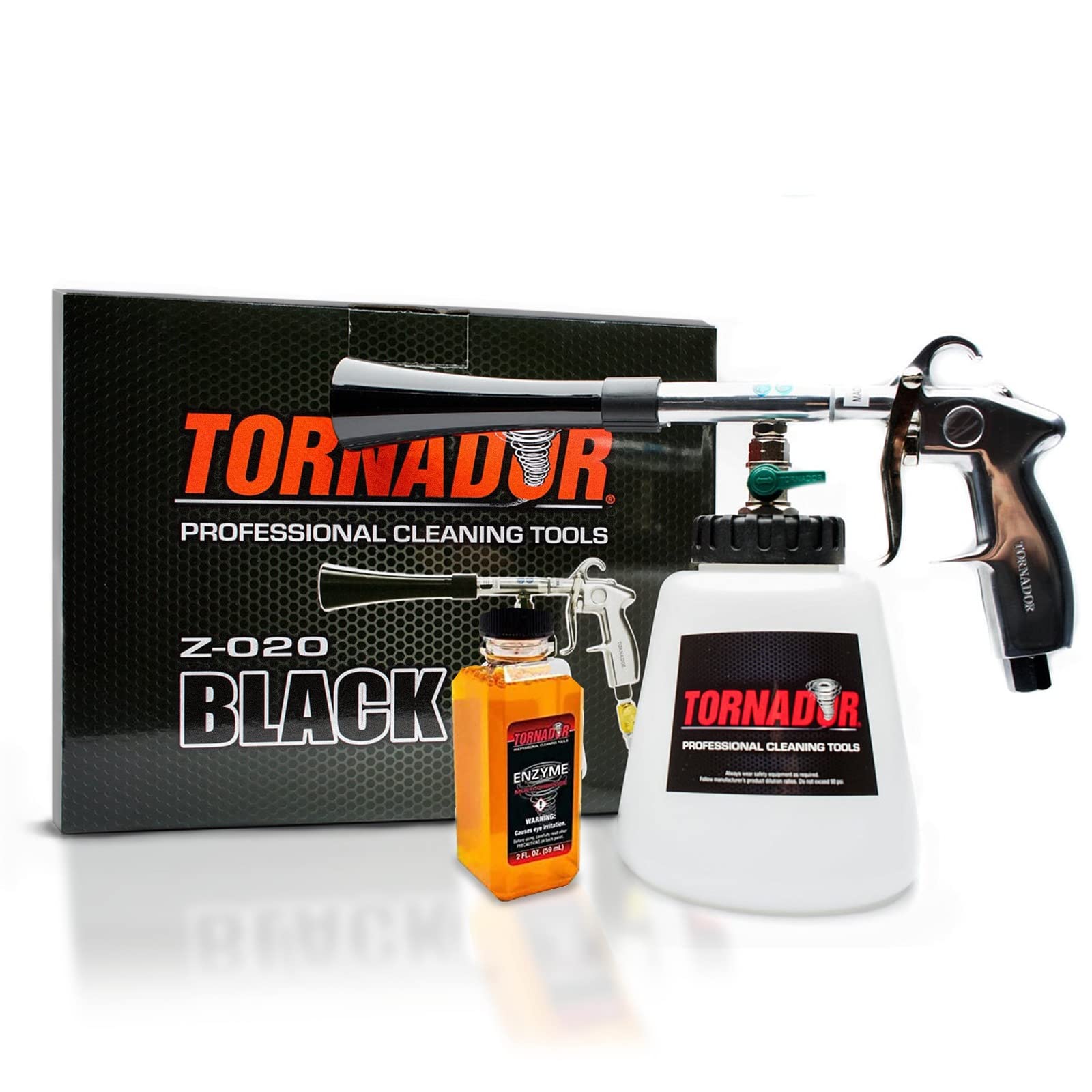 Tornador Z-020 Black Professional Car Detailing Cleaning Gun Kit with 2oz Enzyme Cleaner - Perfect for Auto Interior Detailing, Upholstery & Carpet Cleaning