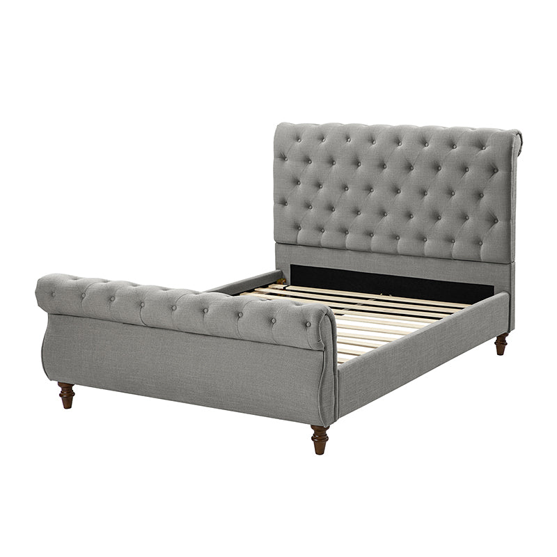 Deirdre Upholstered Sleigh Platform Bed - Queen Size with Solid Wood Frame & Luxe Fabric Headboard - Perfect for Modern Bedroom & Guest Room Decor