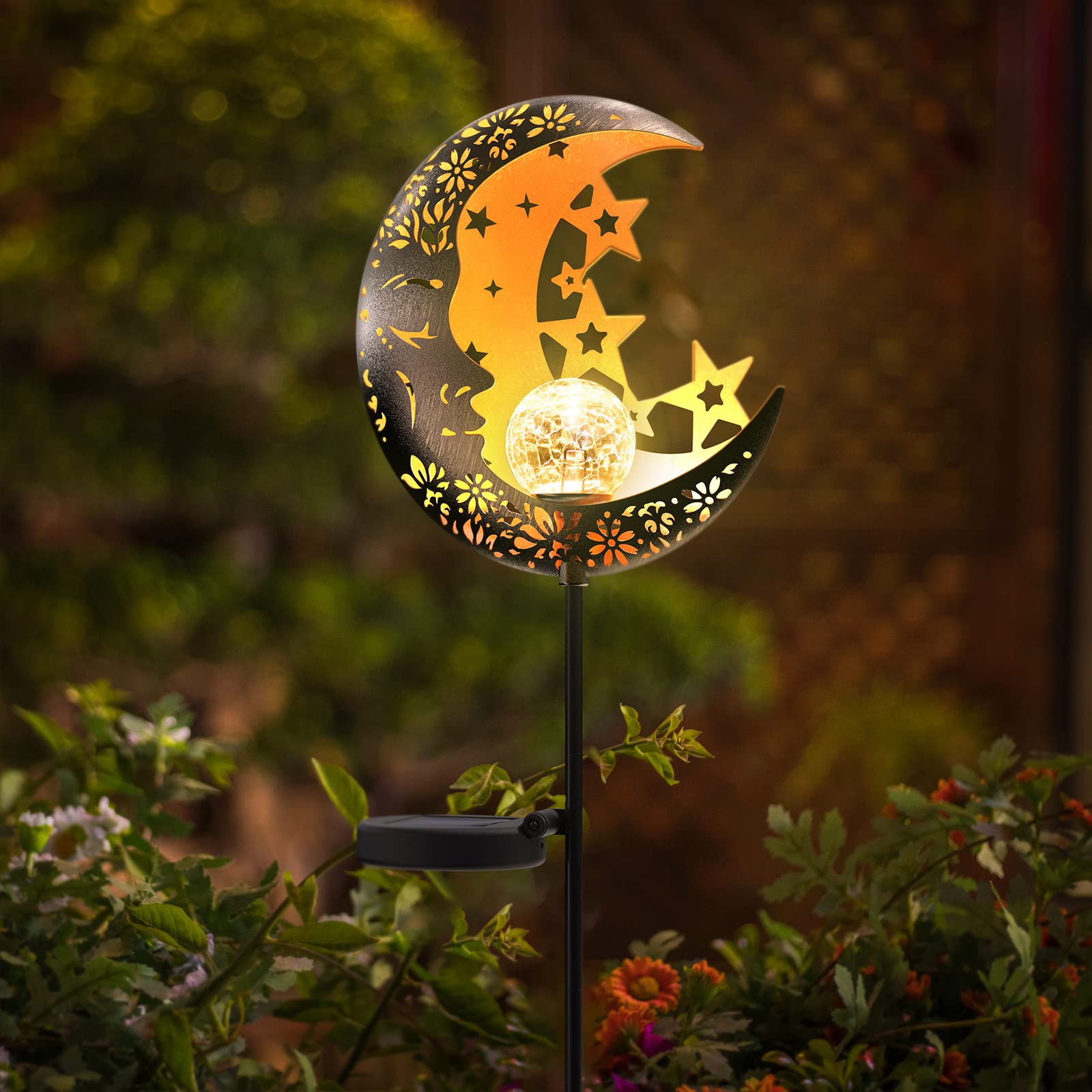 Solar Powered Moon & Star Lanterns - Waterproof Outdoor Garden Lights with Warm White LED for Patio, Pathway, Yard Decor | Perfect for Romantic Nights, Garden Parties & Landscape Lighting