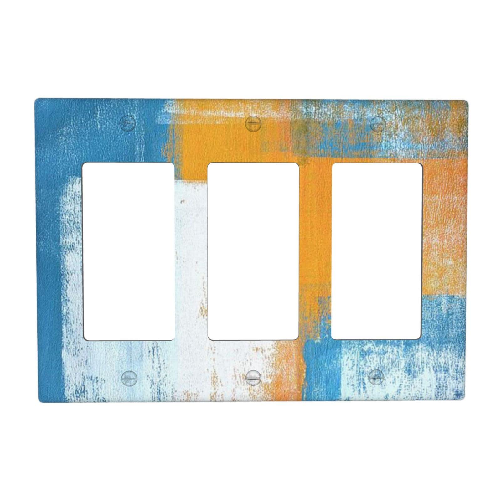 Abstract Orange Blue White Triple Rocker Light Switch Cover - Decorative 3 Gang Wall Plate - Funny Lightswitch Faceplate 4.5