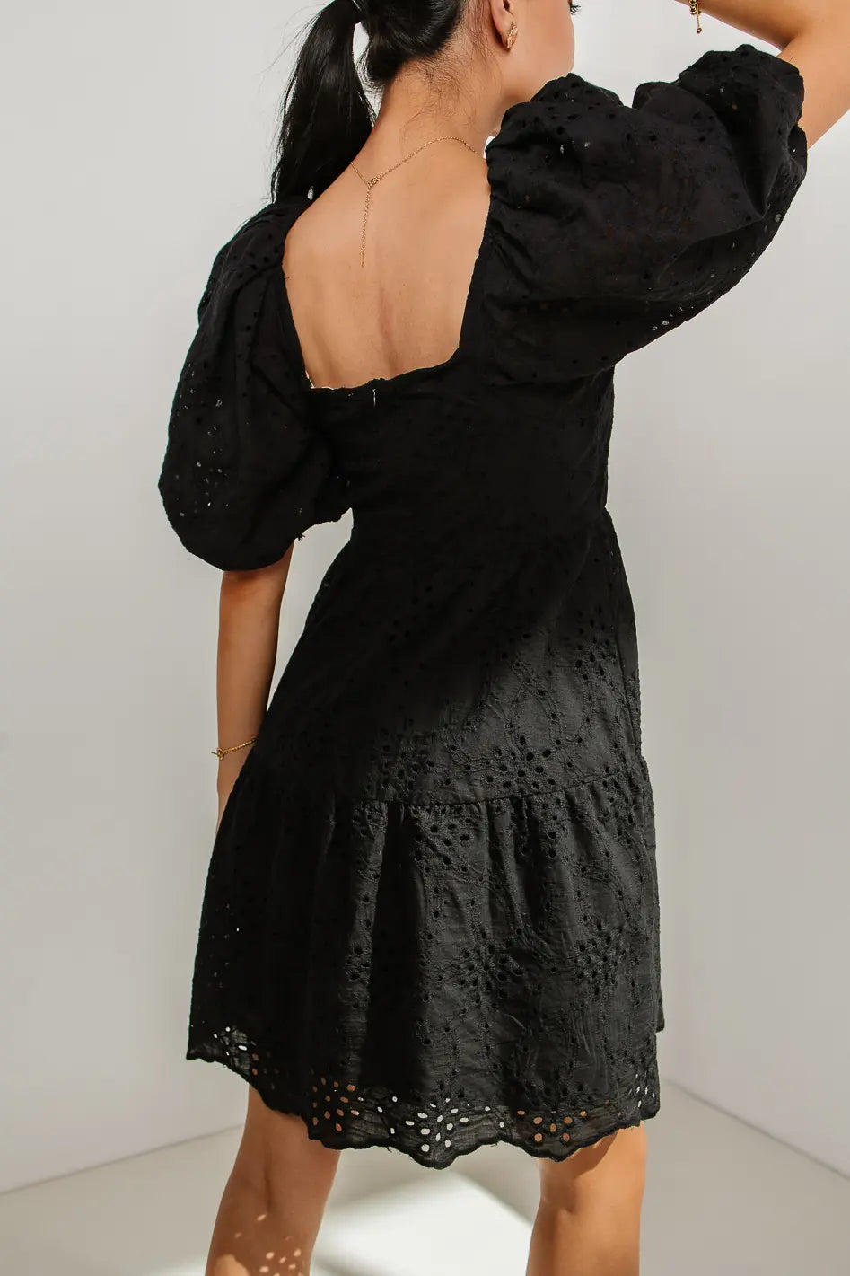 Jaime Eyelet Mini Dress in Black - Flirty & Feminine Summer Outfit for Parties, Dates & Beach Vacations | Final Sale