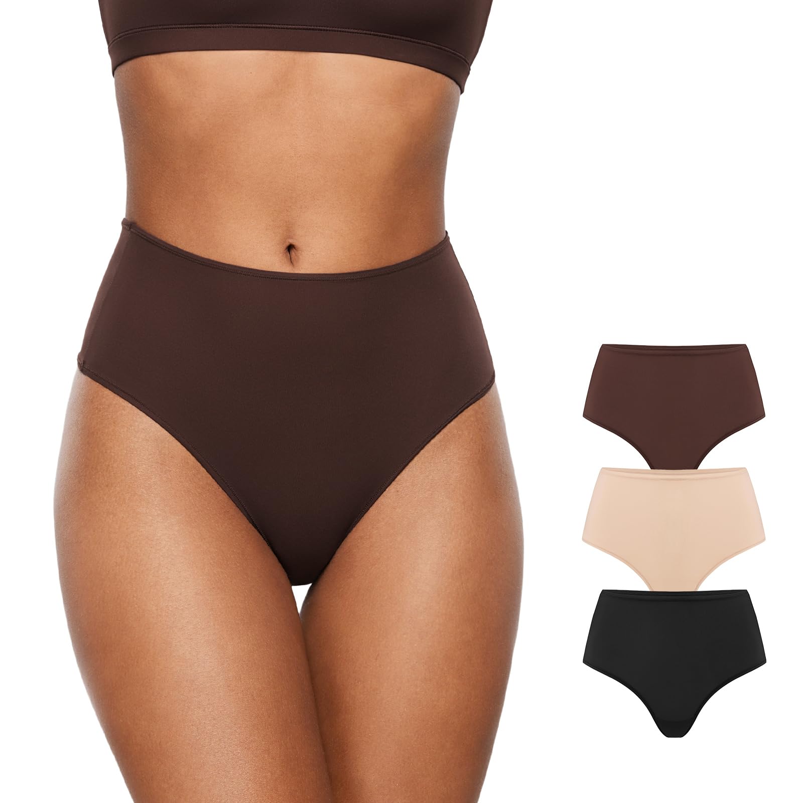 INLYRIC Women's High Waisted Thong Underwear - Ultra Soft No Show Panties 3 Pack, Seamless Stretch Comfort for Everyday Wear, Yoga & Lounge