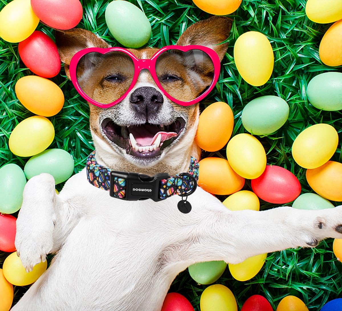 DOGWONG Easter Dog Collar - Soft Adjustable Black Egg Design Pet Collar for Small Medium Large Dogs | Durable Costume Accessory for Easter Celebrations & Holiday Pet Photos
