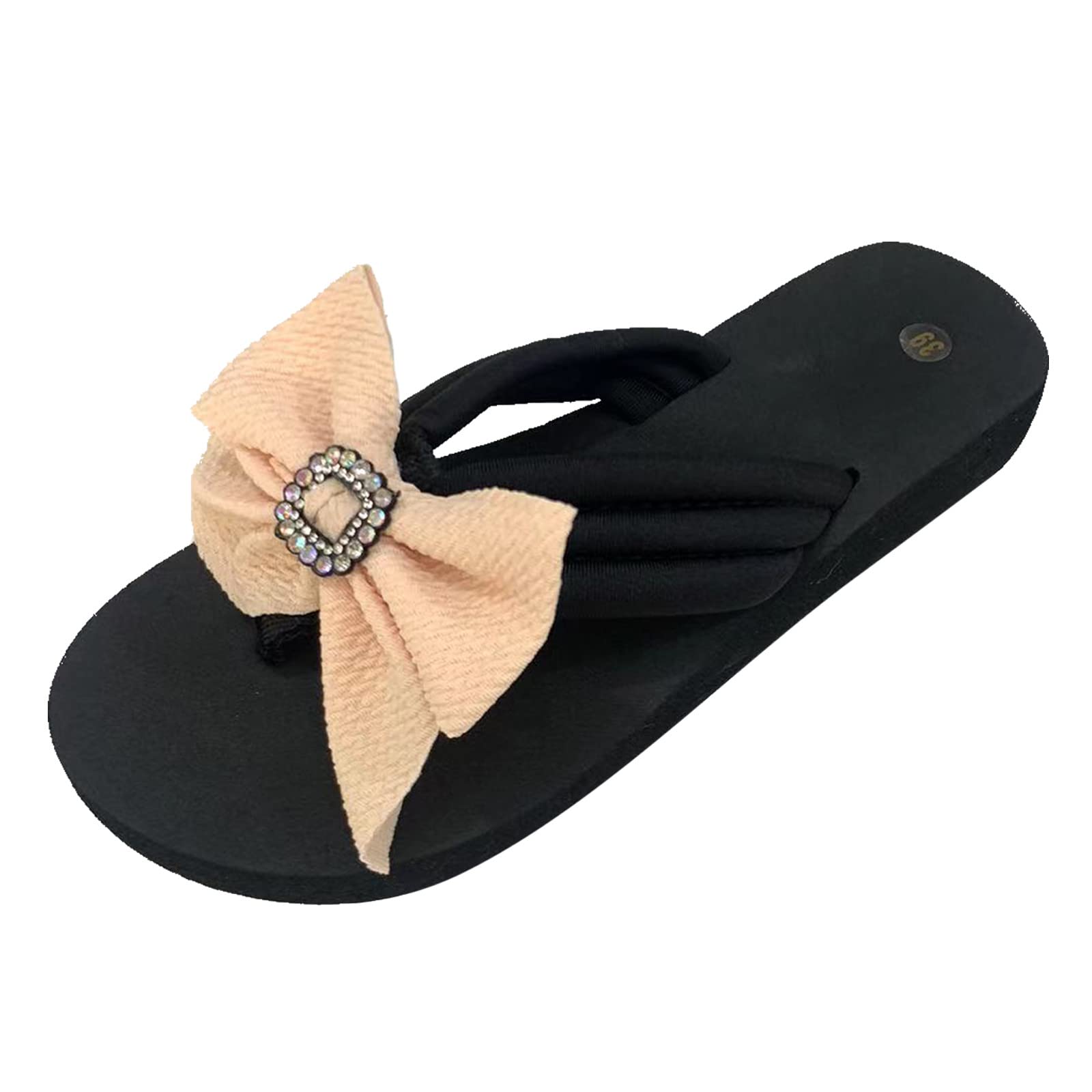 Women's Bohemian Flip Flops - Summer Open Toe Sandals with Bow Decoration, Casual Walking Shoes for Women, Size 8.5 (Beige, 6.5) | Perfect for Beach, Poolside, and Home Relaxation