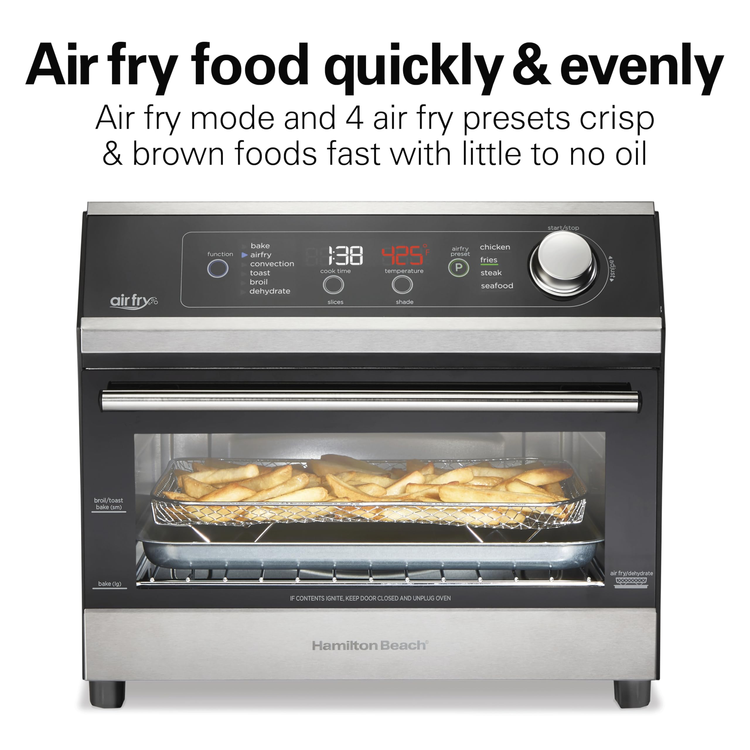 Hamilton Beach Digital Air Fryer Toaster Oven Combo - 10-in-1 Cooking Functions, 4 Presets, 1800W Power, LED Touch Controls, 2 Rack Positions, Fits 12