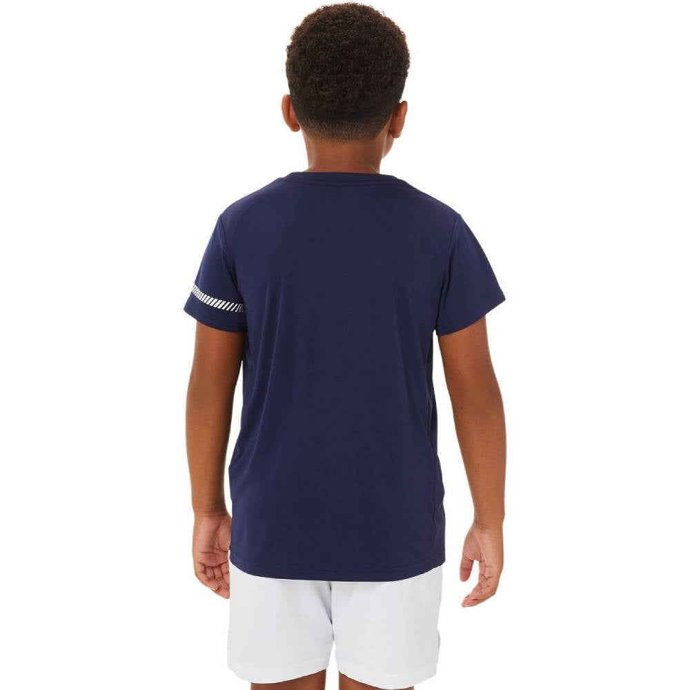 ASICS Boys' Tennis Short Sleeve Performance Shirt - Moisture Wicking Athletic Top for Junior Players (Peacoat Blue) | Ideal for Tennis Practice, Matches & Summer Sports Training