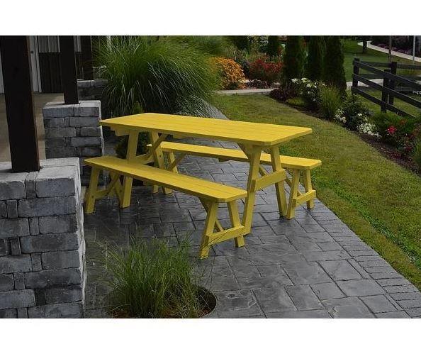 A & L Furniture Yellow Pine Traditional Dining Table with 2 Benches - Solid Wood Kitchen Table Set for Farmhouse, Cottage & Country Style Homes - Perfect for Family Meals & Entertaining Guests
