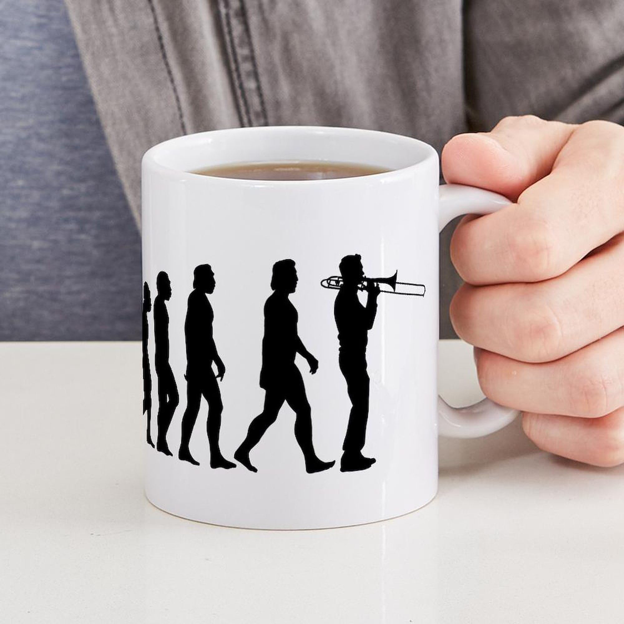 Evolution Trombone 11 oz (325 ml) Ceramic Coffee Mug - Perfect for Musicians, Band Gifts & Hot Beverages at Home or Office
