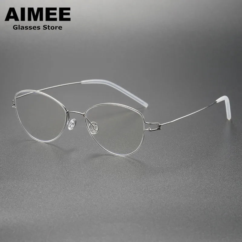 Aimee Women's Full Rim Oval Cat Eye Screwless Titanium Eyeglasses Frame 65004 - Lightweight & Durable for Work, Reading & Fashion