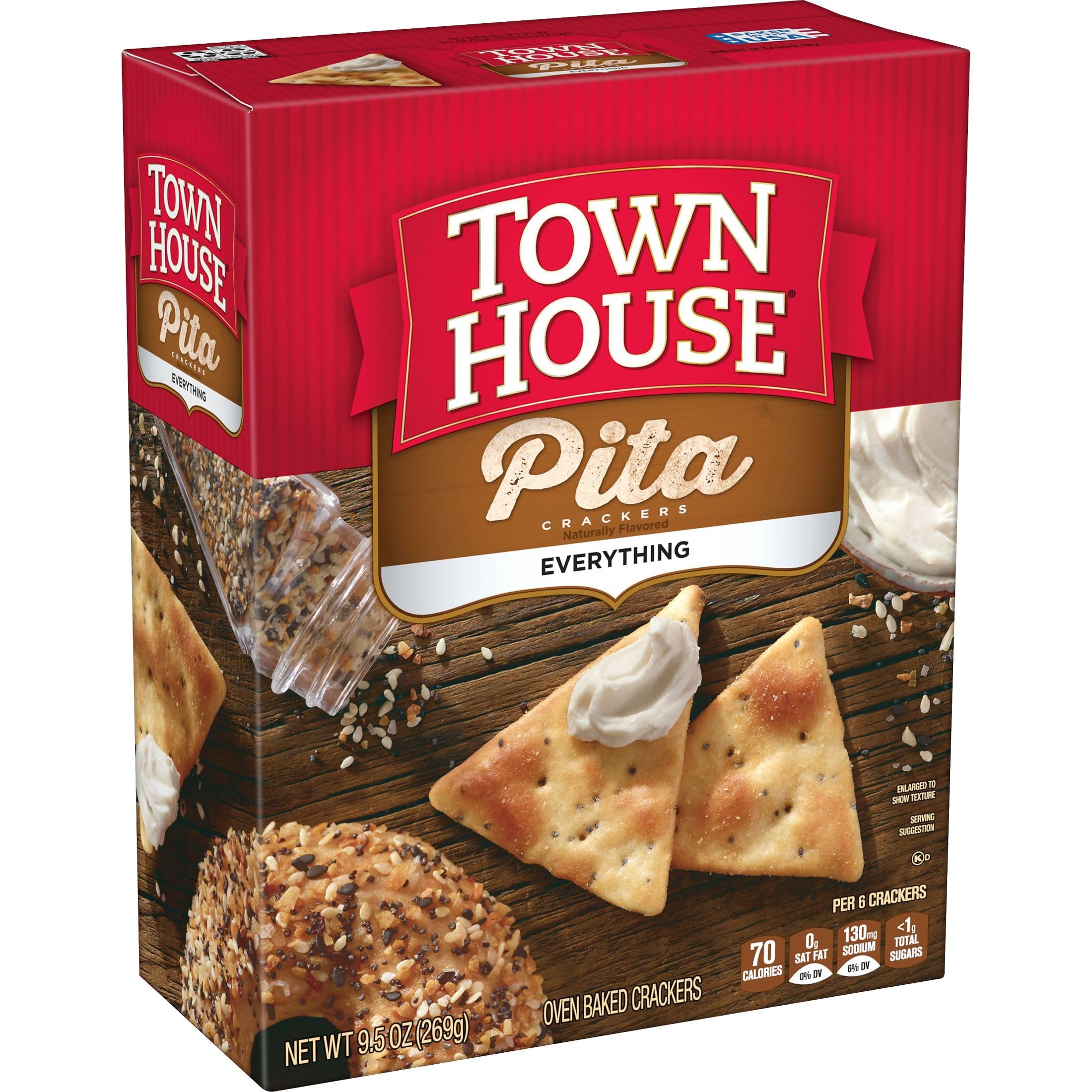 Town House Pita Oven Baked Crackers - Everything Flavor (12 Boxes) | Crunchy Party Snacks for Entertaining, Office Break Room & School Lunches
