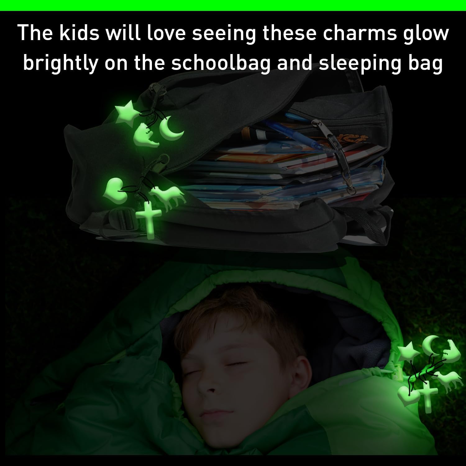 GLO-X Kids Glow in The Dark Charms - 6 Pack Long Lasting 12+ Hours Glow Sticks - No Batteries Needed - Perfect for Nighttime Play, Parties, Camping & Safety Accessories