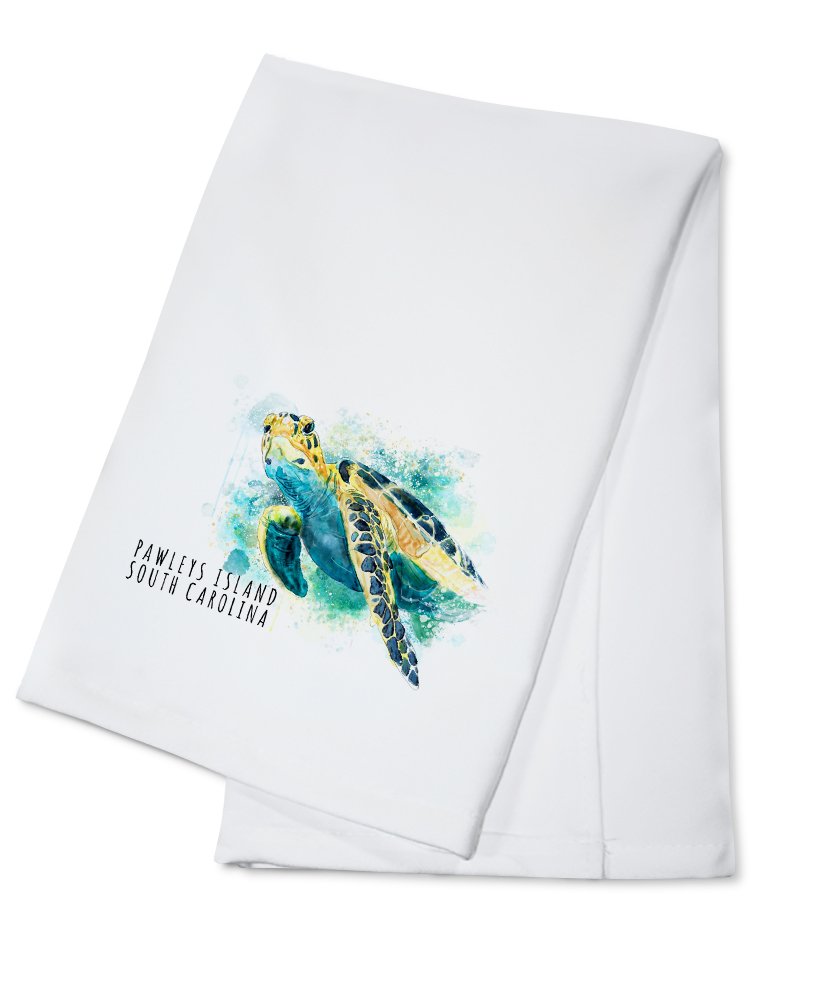 Pawleys Island South Carolina Sea Turtle Watercolor Tea Towel - 100% Cotton Decorative Hand Towel for Kitchen & Home - Perfect for Beach House Decor, Coastal Kitchen Accessories & Gift Giving