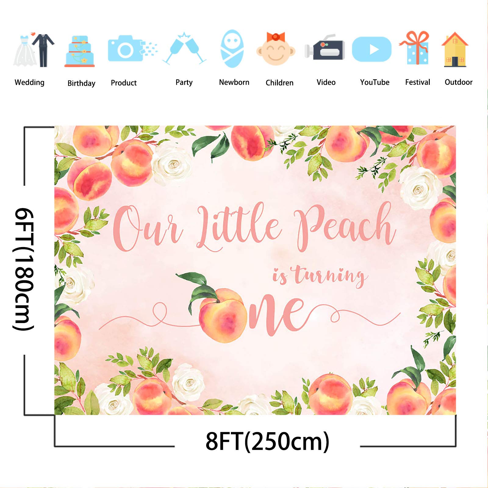 Sweet Little Peach First Birthday Backdrop - 8x6ft Floral Peach Party Background for Girls' 1st Birthday Decorations | Perfect for Birthday Parties, Baby Showers & Photo Booths