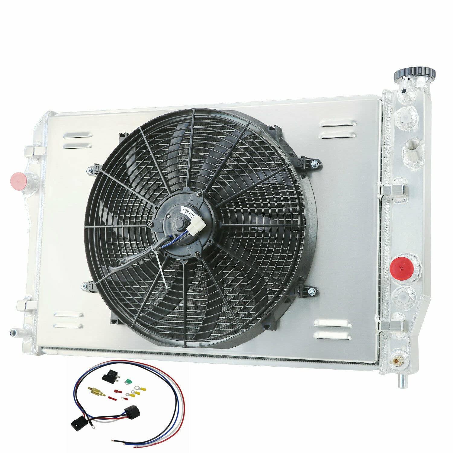 ALLOYWORKS 3-Row Core Aluminum Radiator with Shroud Fan for 1993-2002 Chevy Camaro & Pontiac Firebird 5.7L V8 - High Performance Cooling Upgrade for Hot Weather & Track Racing