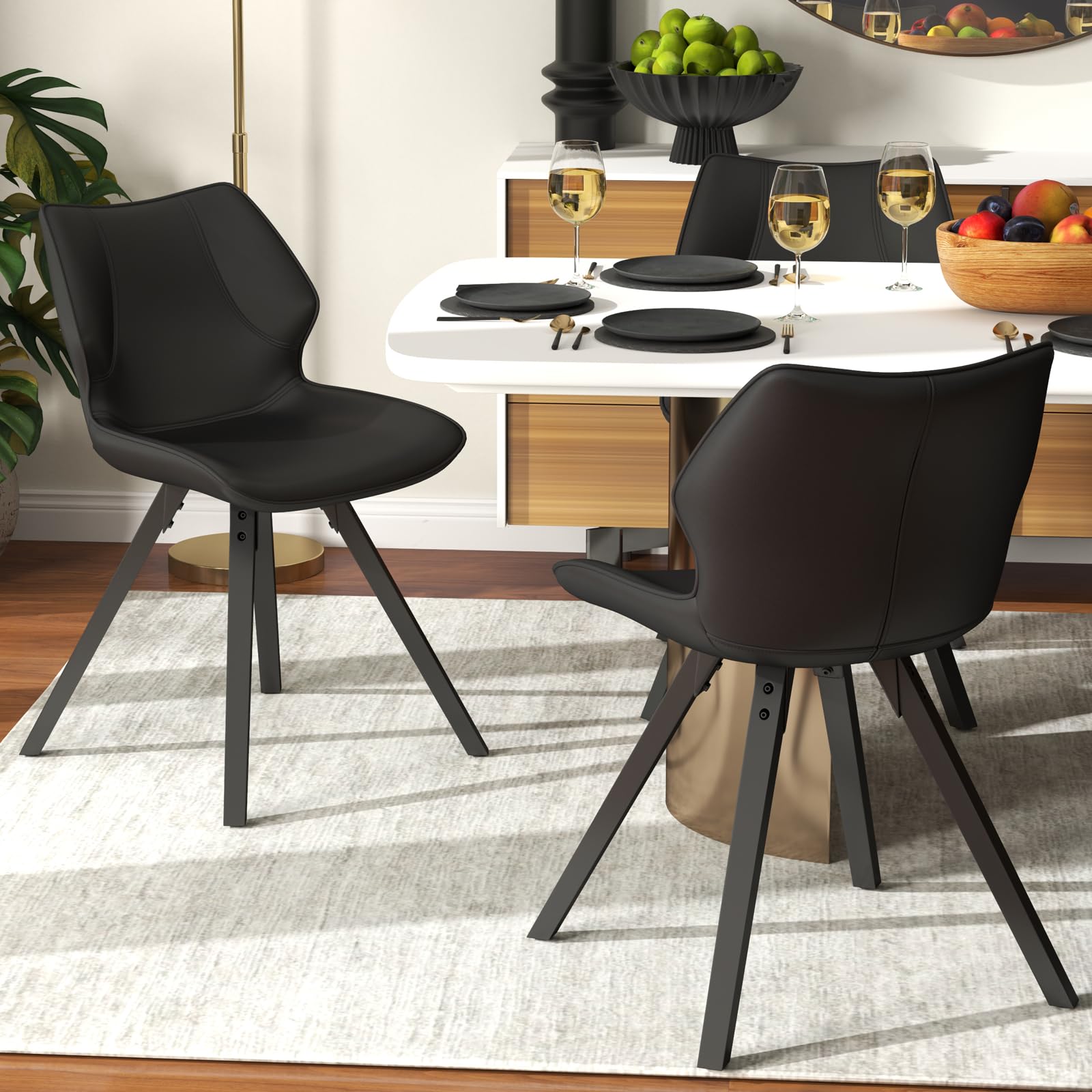 Brage Living Dining Chairs Set of 2 - Modern PU Leather Kitchen & Dining Room Chairs, Upholstered Armless Side Chairs with Solid Wood Legs (Black) - Perfect for Small Spaces, Breakfast Nooks & Contemporary Dining Areas