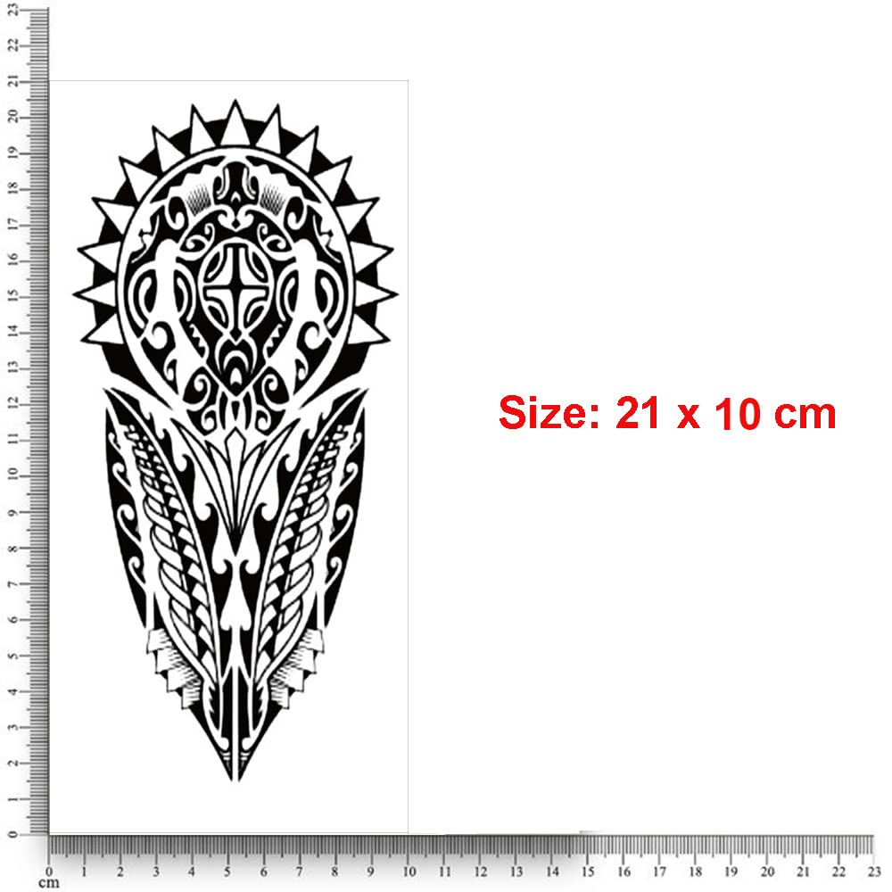 Realistic Temporary Tattoos for Men & Women - Black Tribal Totem Design Waterproof Fake Tattoo Stickers (21x10cm) | Perfect for Parties, Halloween, Cosplay & Body Art