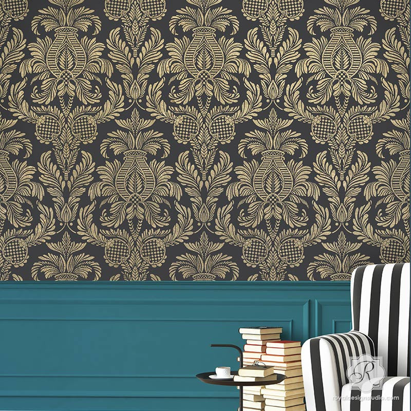 Isle of Palms Damask Wall Stencil - Reusable DIY Painting Template for Home Decor, Accent Walls, and Furniture - Perfect for Bedrooms, Living Rooms, and Craft Projects