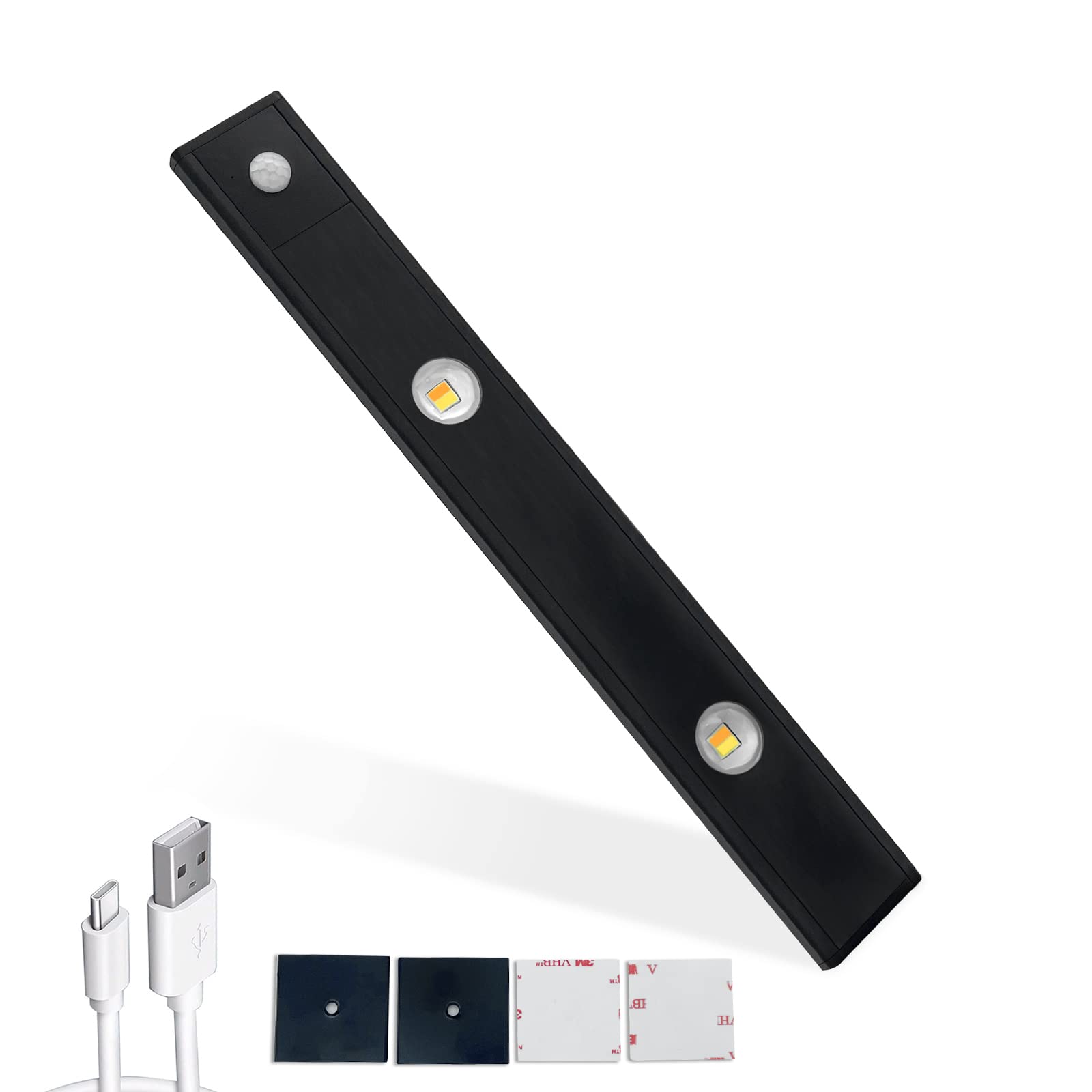 Ikosora Wireless Under Cabinet Lights with Motion Sensor, Rechargeable LED Strip Lighting - Battery Powered, Auto On/Off for Kitchen, Wardrobe, Closet & Cupboard (Black) - Perfect for Nighttime Navigation, Accent Lighting & Space-Saving Illumination