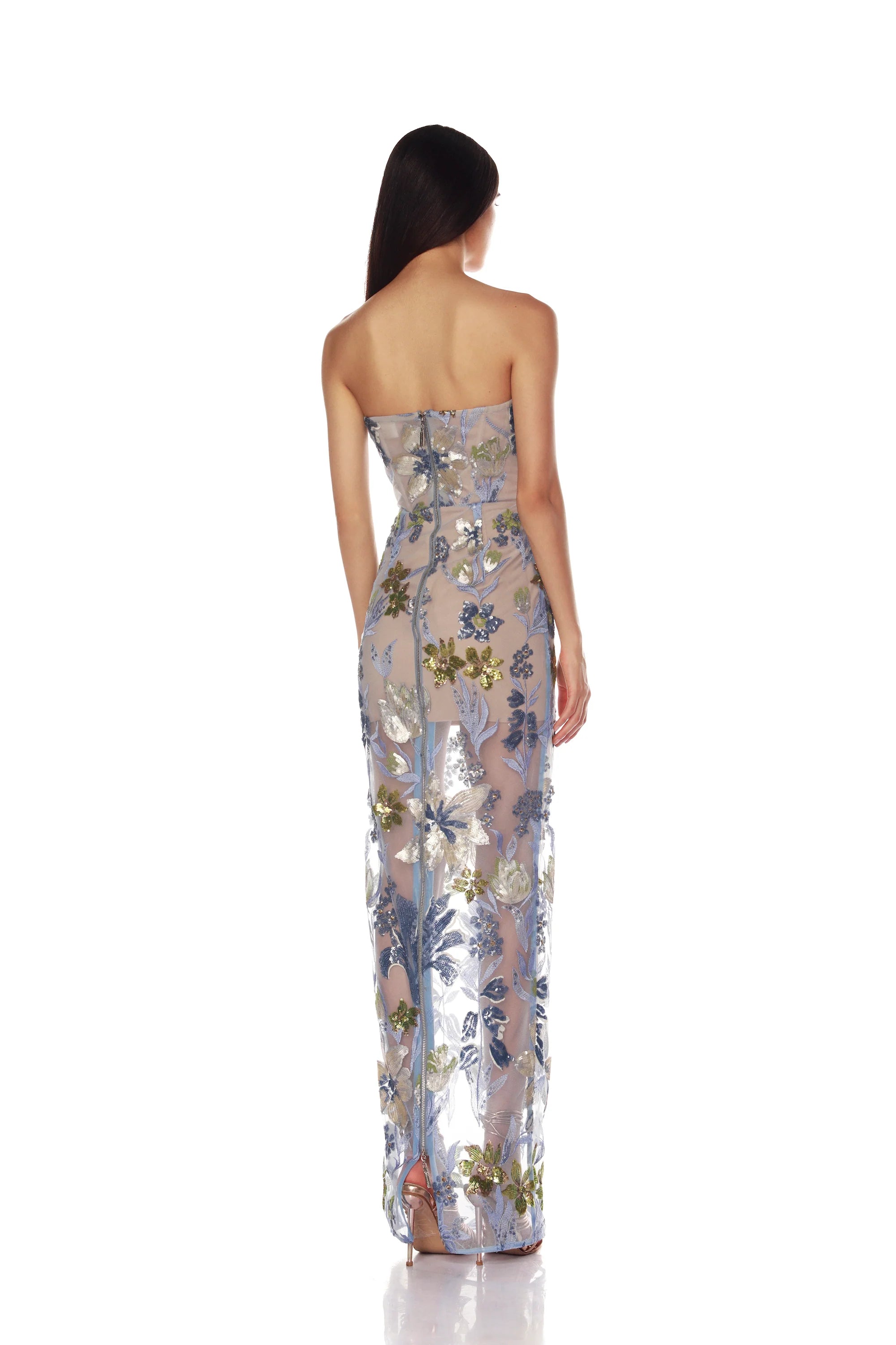 Elegant Baby Blue Dahlia Maxi Dress for Women - Floral Print Summer Dress for Beach, Wedding & Vacation