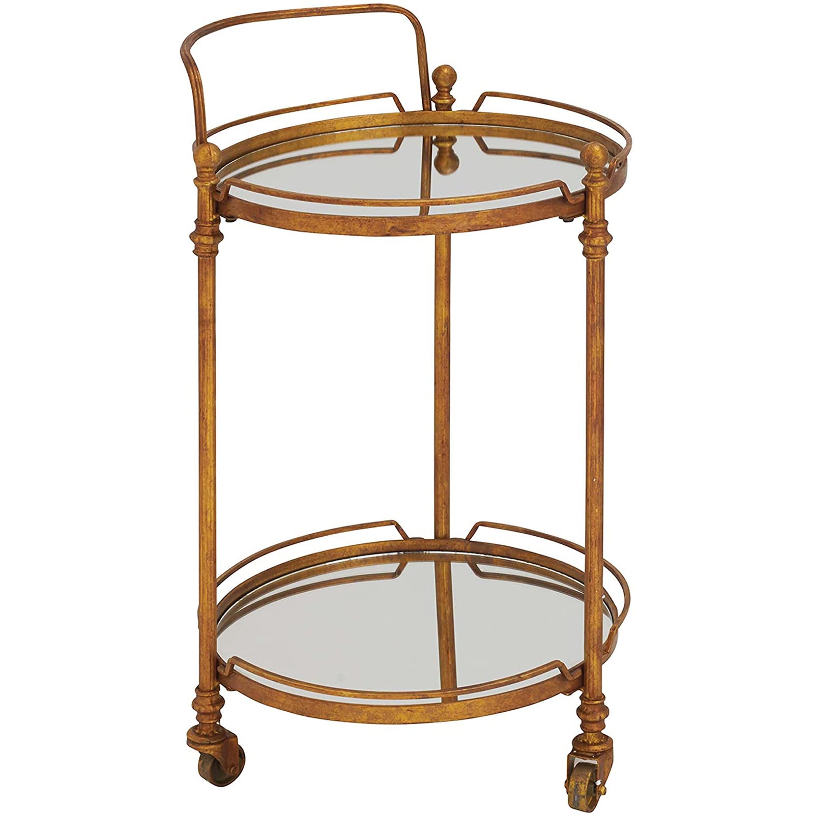 Urban Designs 2-Tier Round Glass Bar Cart with Gold Frame - Perfect for Cocktail Serving, Living Room Decor & Small Space Entertaining