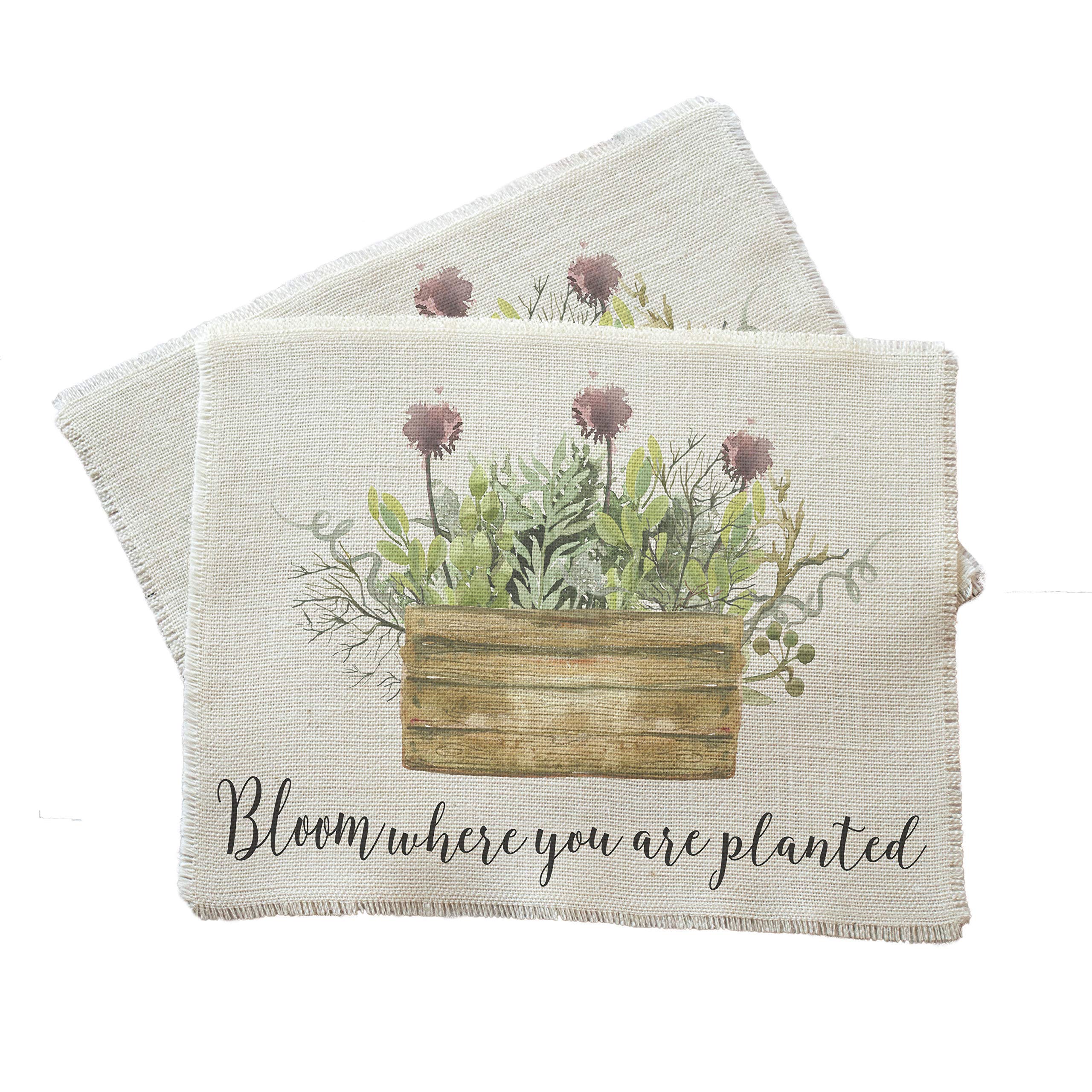 Bloom Where You Are Planted - Rustic Burlap Placemats for Farmhouse Dining, Kitchen Table Decor, and Wedding Centerpieces | Natural Jute Table Mats for Home Decor