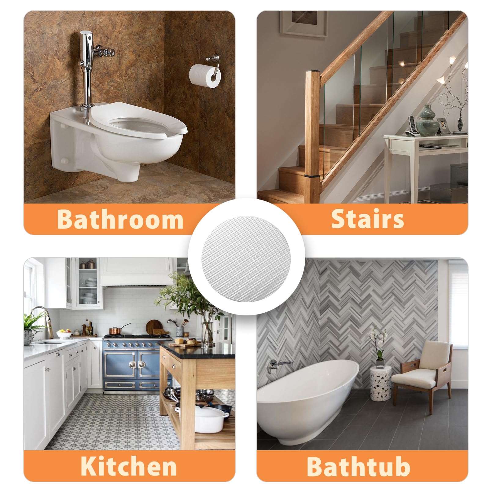 24-Pack White Round Non-Slip Bath Stickers | Anti-Skid Shower & Bathtub Safety Decals | Adhesive Floor Grip Pads for Bathroom, Stairs & Ladders | Includes Scraper Tool | Perfect for Wet Areas & Elderly Safety