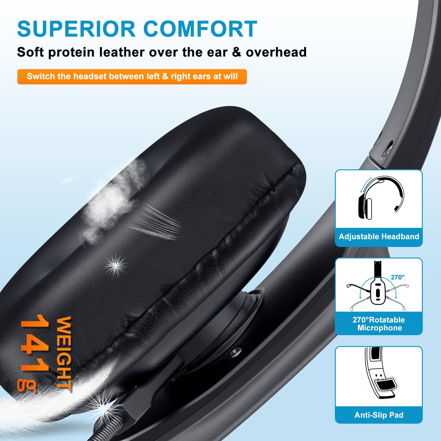 Wireless Bluetooth Headset with Noise Canceling Microphone - 60Hr Battery Life for Truck Drivers, Office Work & Phone Calls | Comfortable Over-Ear Design with Mute Button