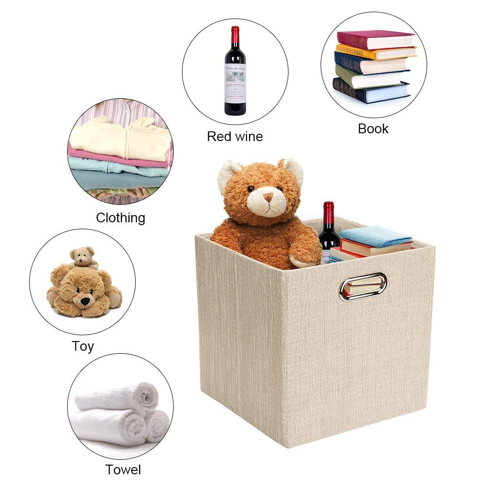 Posprica Collapsible Storage Cubes 11x11x11 Inch - 4 Pack Fabric Storage Bins & Organizer Drawers for Closet, Nursery, Office - Foldable Home Organization Containers in Beige