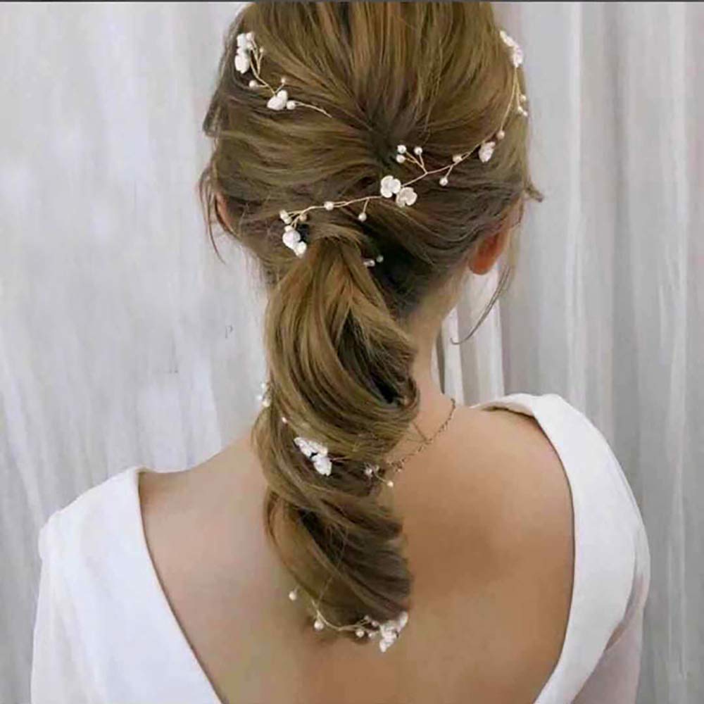 YERTTER Floral Wedding Bridal Crystal Headband - Handmade Pearl Hair Vine for Women, Bride & Bridesmaids - Gold Wedding Hair Accessories for Bridal Shower, Bachelorette Party & Formal Events
