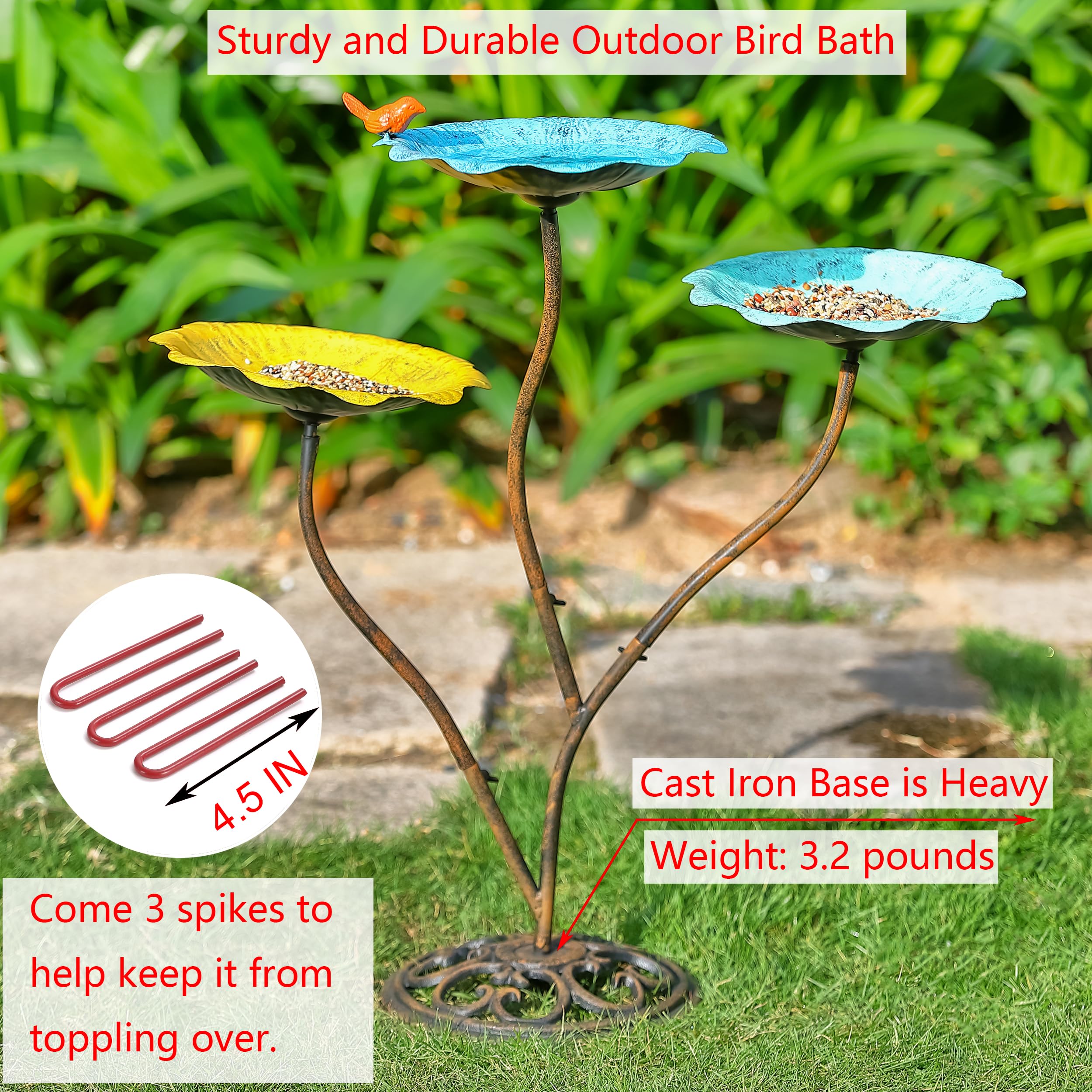 Heavy Duty Cast Iron Pedestal Bird Bath and Feeder Combo for Outdoor Garden - Stable, Weatherproof & Easy to Clean Wildlife Water Fountain - Perfect for Attracting Birds to Your Backyard, Patio or Lawn Decoration