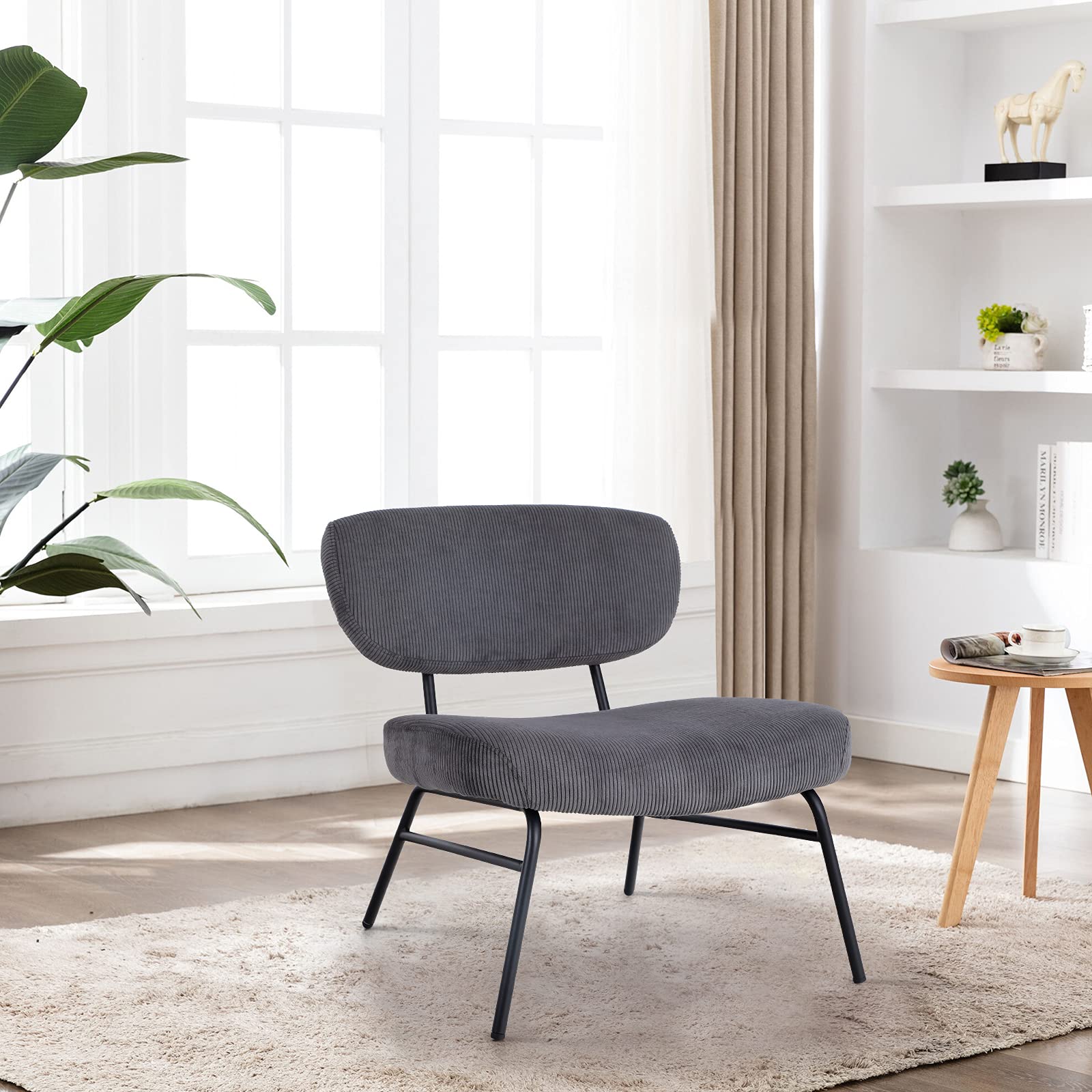 Sophia & William Accent Chair - Low Back Corduroy Upholstered Living Room Chair with Sturdy Metal Legs, 25