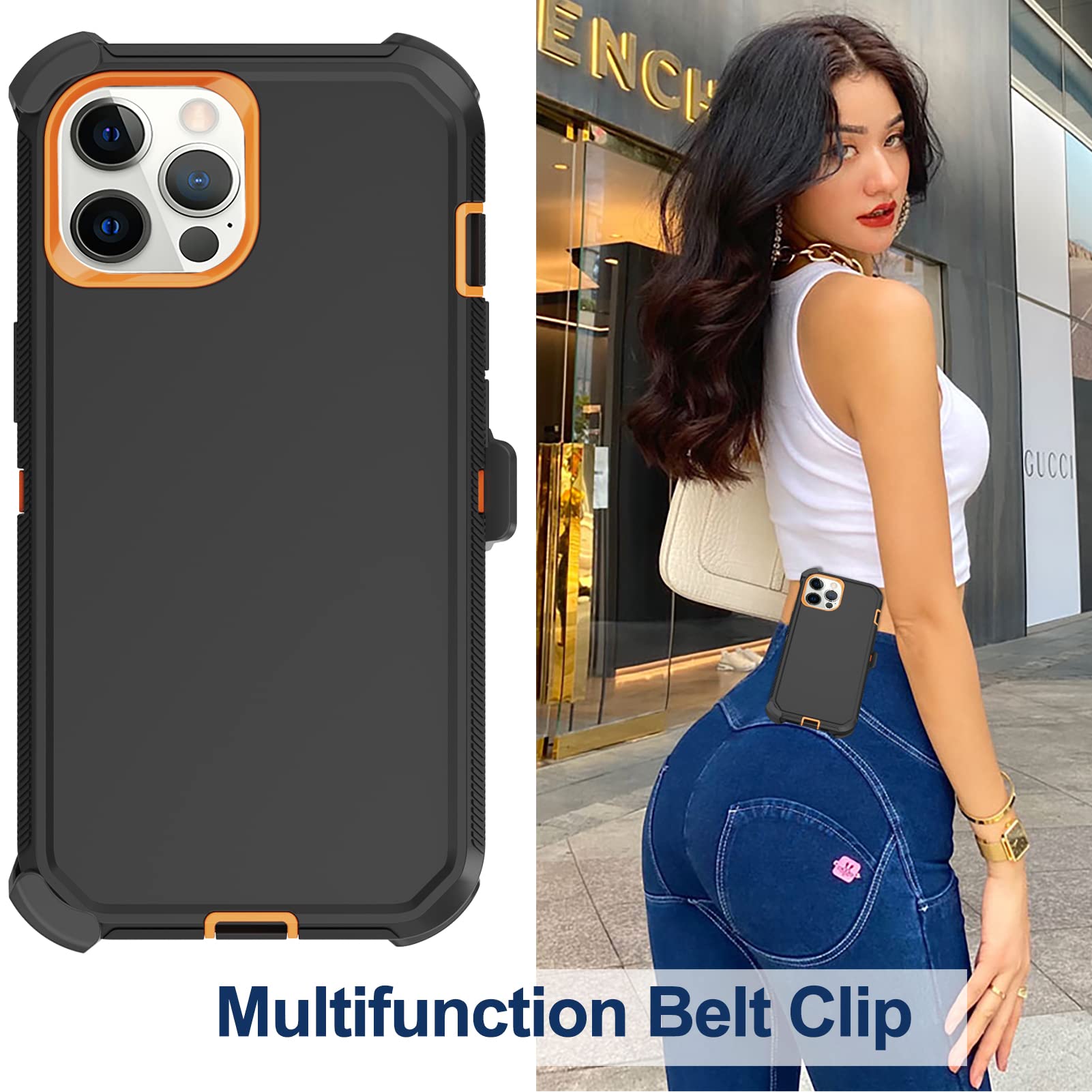 **Military Grade Shockproof iPhone 11 Pro Max Case with Belt Clip Holster – 2 Pack Screen Protectors Included | Heavy Duty Full Body Protection, Rugged Cover (Orange) – Perfect for Outdoor, Construction & Active Lifestyles**