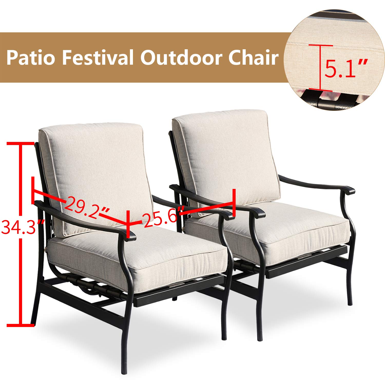 PatioFestival Outdoor Rocking Chair Set - 2-Piece Modern Bistro Conversation Sofa with 5.1