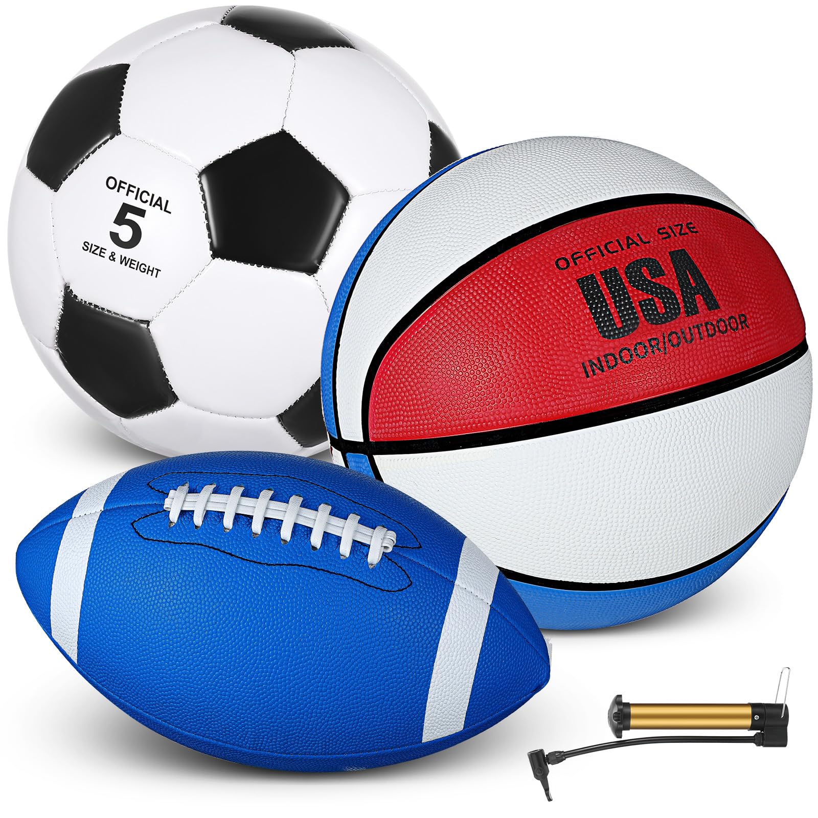 **Sratte 3-Piece Sports Ball Set - Official Size Soccer, Basketball & Football with Air Pump & Carry Bag - Perfect for Teens, Adults, Back to School, Training, Outdoor Games & Sports Gifts**