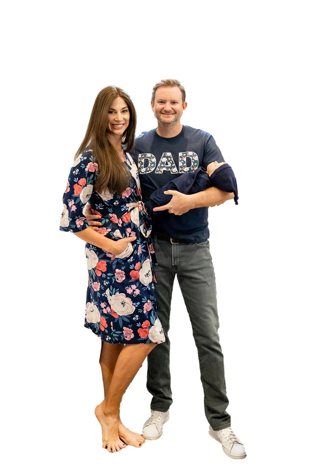 Baby Be Mine Maternity Nursing Robe, Newborn Swaddle Blanket & Daddy T-Shirt Set | Soft Hospital Delivery Gown & Baby Girl Wrap | Perfect for New Mom Gifts, Postpartum Recovery & Family Photo Shoots