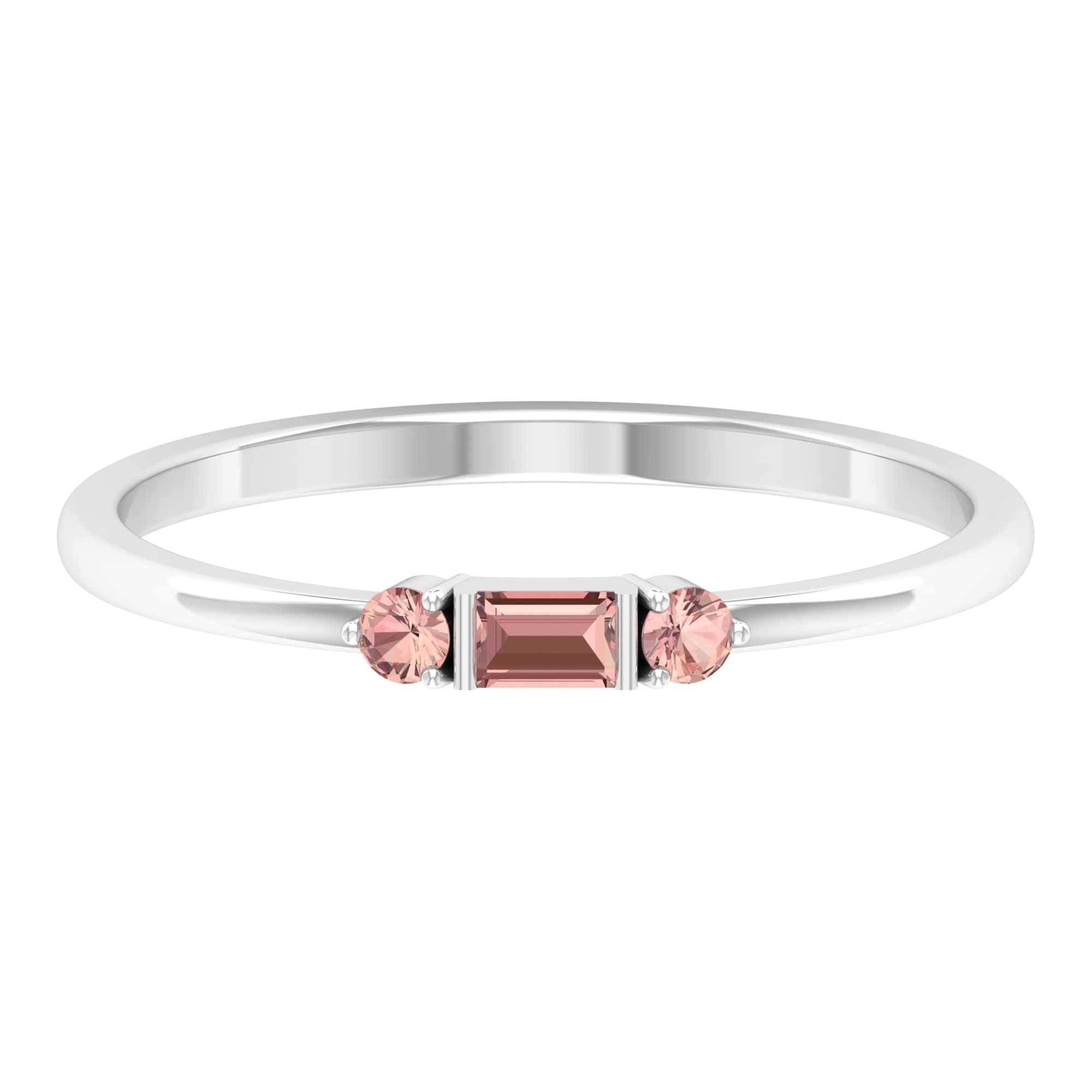 1/4 CT Baguette & Round Cut Morganite Ring - Dainty Three Stone 14K Solid Gold Ring - October Birthstone Jewelry - Perfect for Anniversaries, Engagements & Special Occasions