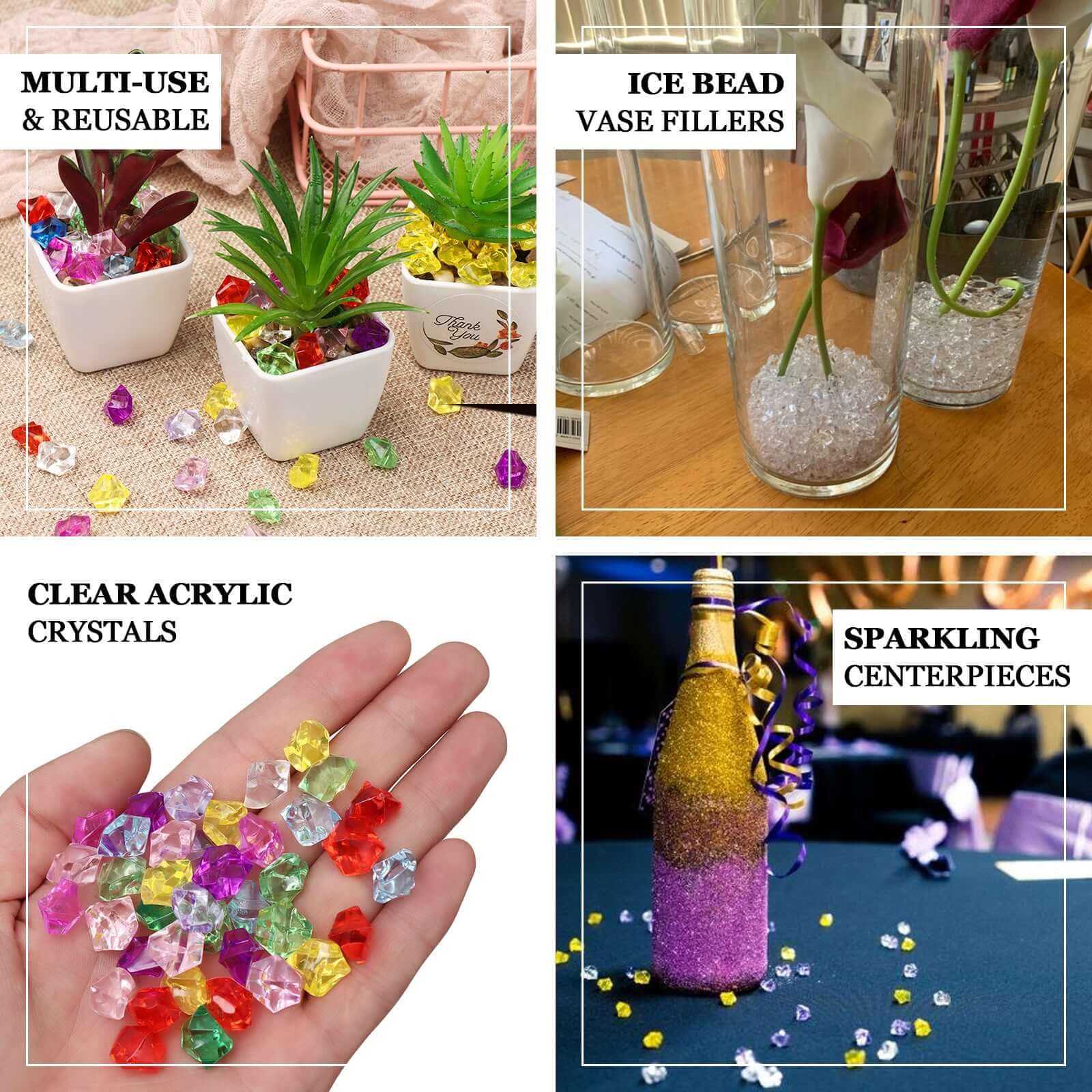 400 Pcs Black Mini Acrylic Ice Crystals - Vase Fillers, Table Scatters for Wedding, Banquet, Party Decorations - Elegant Centerpiece Accents for Tables, Floral Arrangements & Event Styling