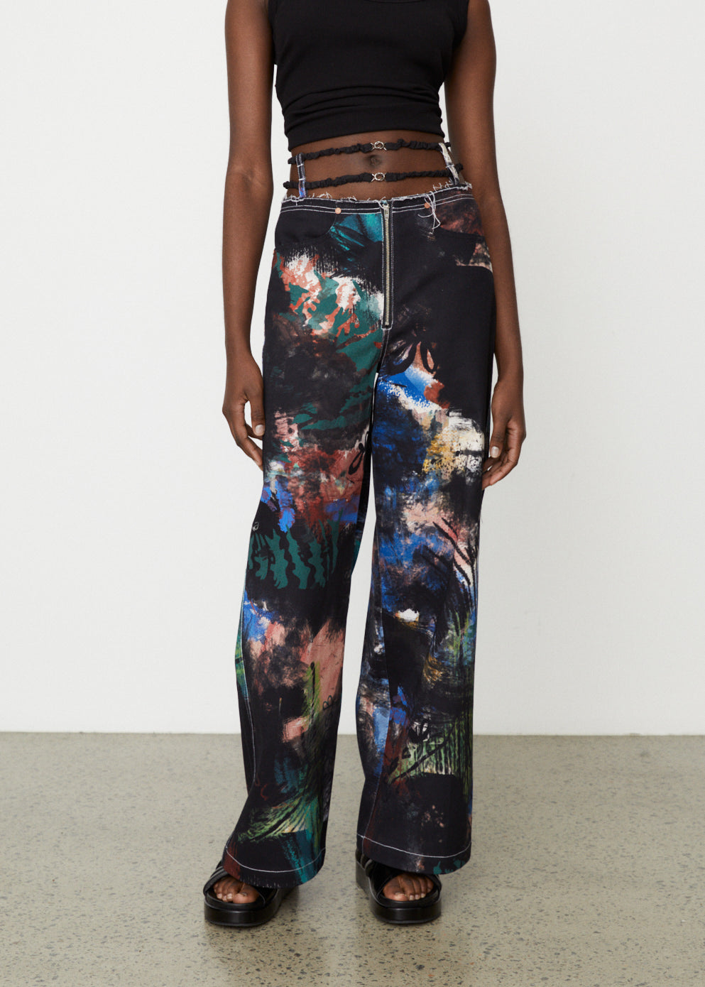 Stylish Artwork Print Shirring Band Pants for Women - Trendy High Waist Elastic Waistband Trousers for Casual Wear, Office & Date Night Outfits
