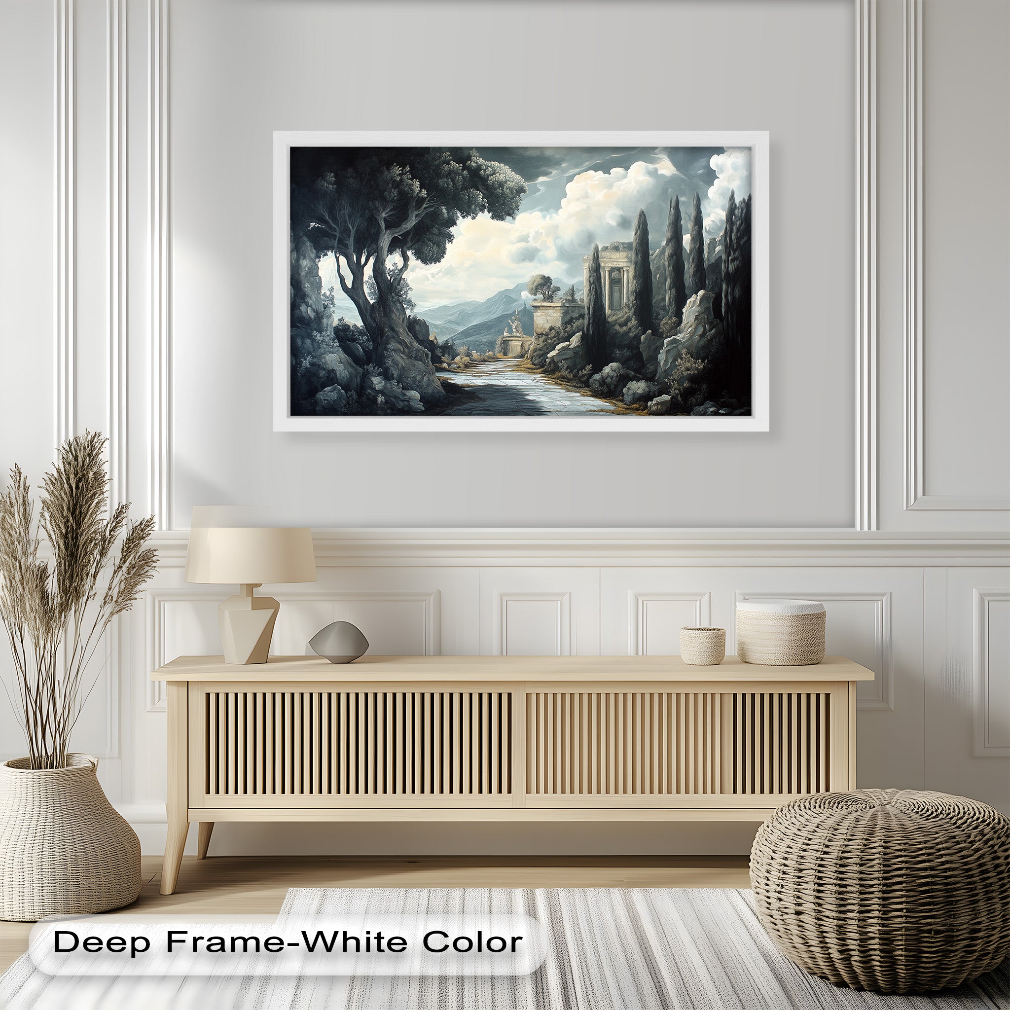 Ancient Pathway to the Temple - Hand Painted Classical Landscape Oil Canvas Art for Home Decor, Office & Living Room Wall