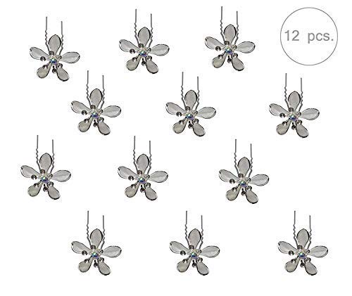 12PCS Floral Hair Pins for Women - Silver Metal Hair Clips for Braids, Updos & Wedding Hairstyles - Perfect for Bridal, Prom & Everyday Styling