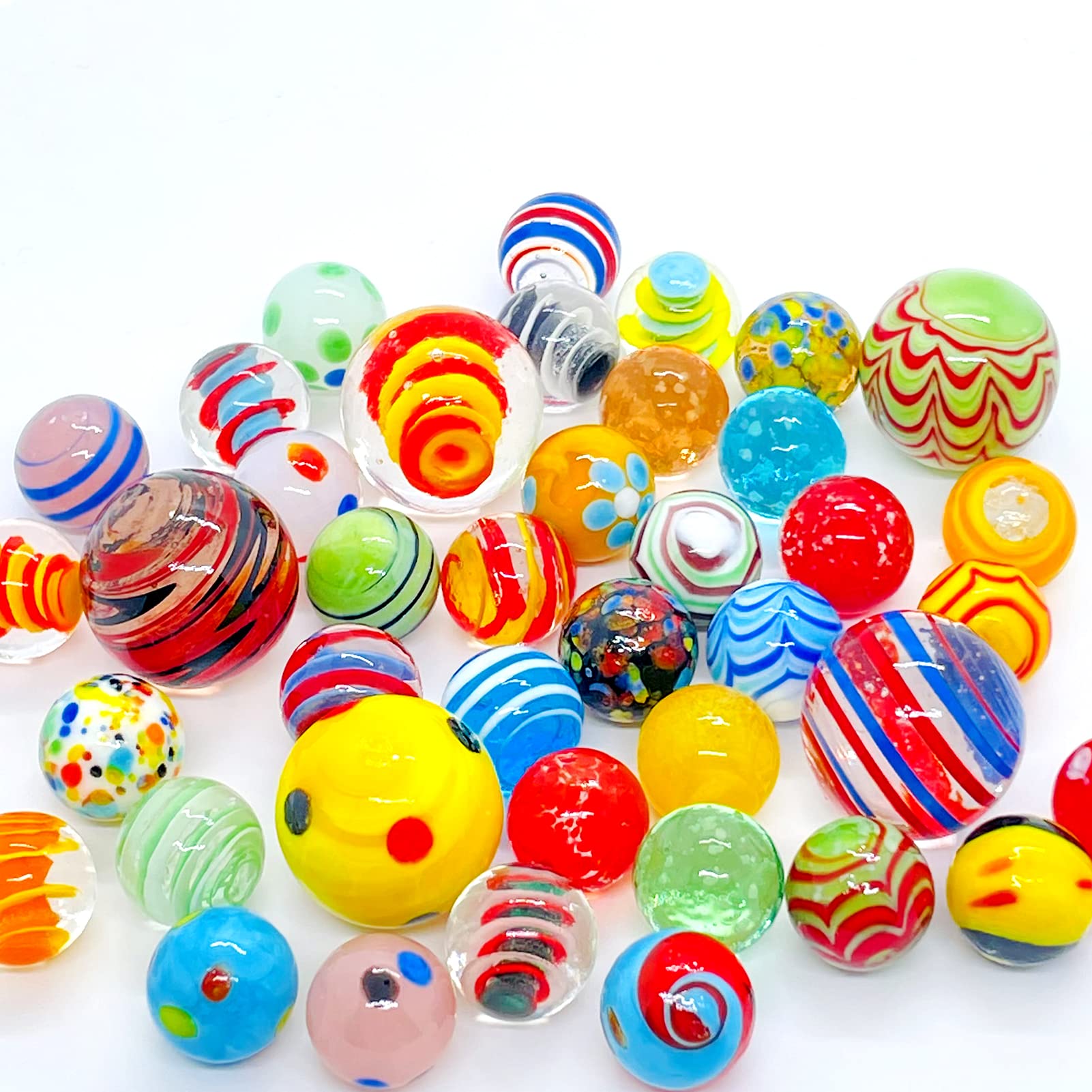 40 PCS Glow in The Dark Glass Marbles - Assorted Sizes Bulk Set for Kids 6+ Years Old, Shooter Marbles for Boys & Girls - Perfect for Games, Collections & DIY Crafts