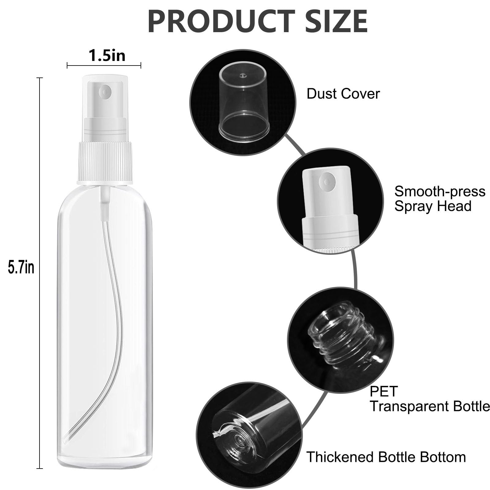 4 Pack 3.4 Oz (100ml) TSA Approved Travel Size Spray Bottles - Fine Mist Refillable Leak Proof Toiletry Containers with Labels for Shampoo, Lotion & Cosmetics | Perfect for Airplane Carry-on, Gym & Travel Essentials