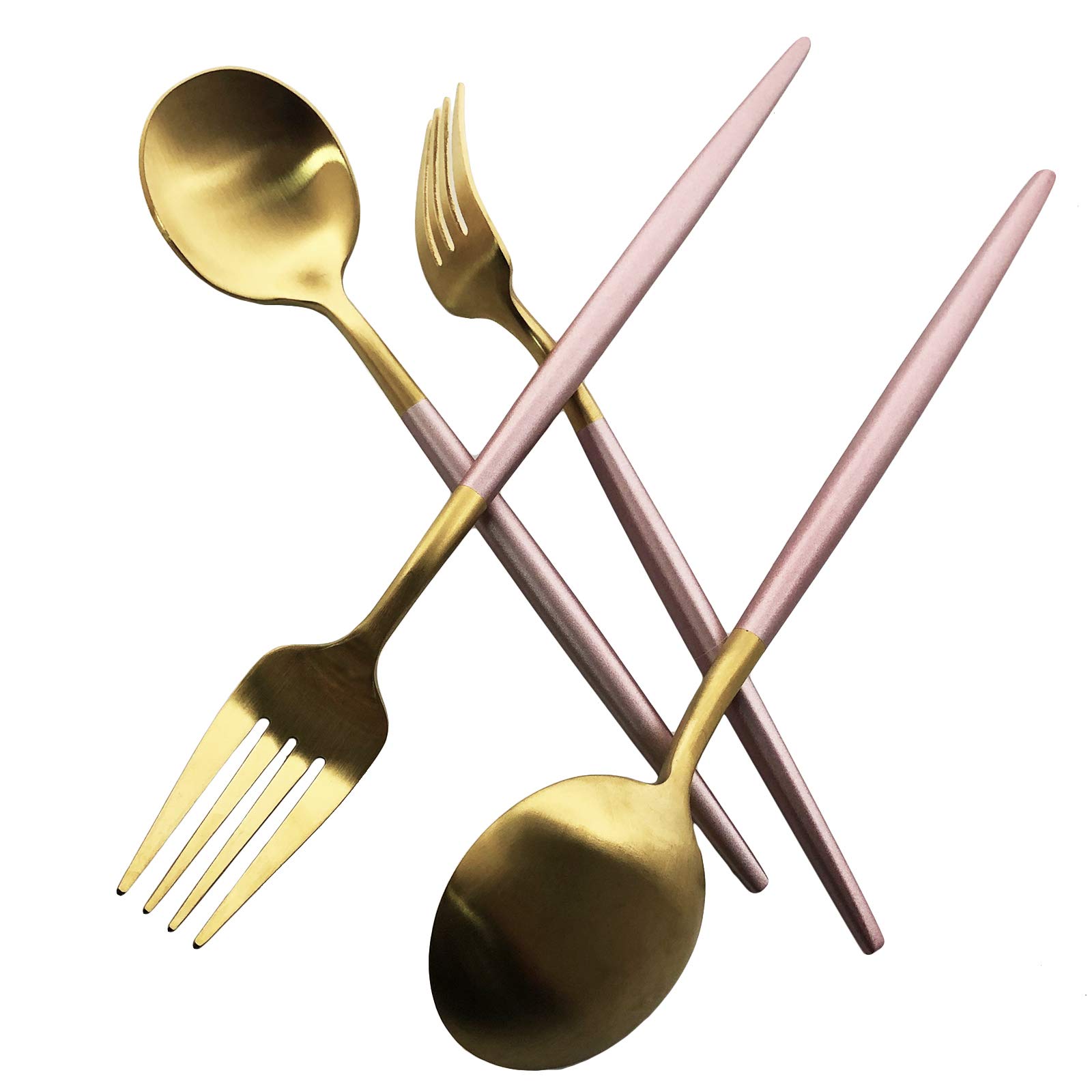 Premium 18/10 Stainless Steel Silverware Set - Hand-Polished Matte Gold Pink Flatware Cutlery Service for 2 (10-Piece) - Satin Finish Dishwasher Safe Utensils for Home, Restaurant & Dinner Parties - Elegant Table Setting for Weddings, Anniversaries & Special Occasions