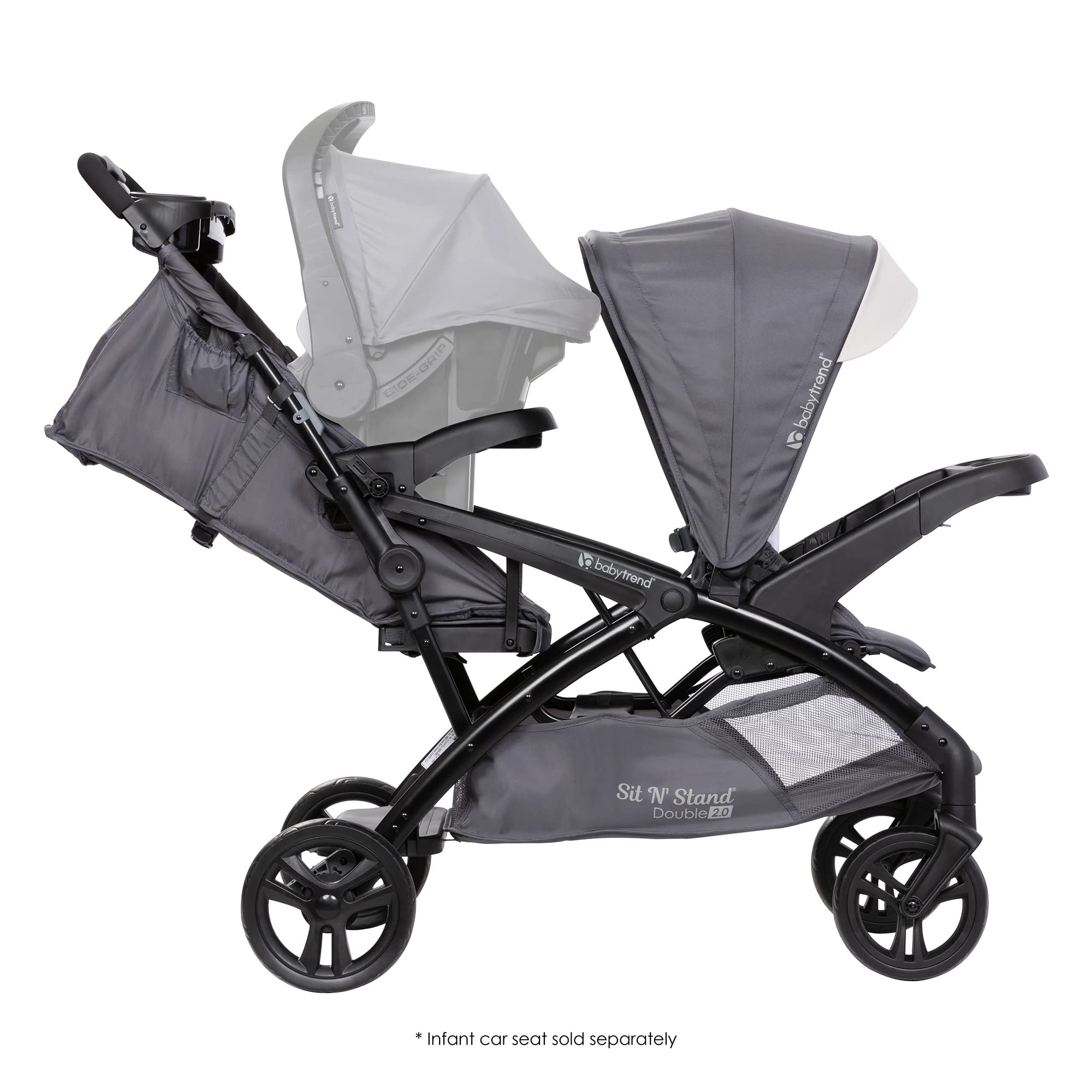 Baby Trend Sit N' Stand Tandem Double Stroller 2.0 DLX - Lightweight Convertible Stroller with 5-Point Safety Harness, Adjustable Canopy, 2 Cup Holders & Large Storage Basket - Perfect for Twins, Siblings or Infant & Toddler - Ideal for Shopping, Travel & Daily Walks (Magnolia)